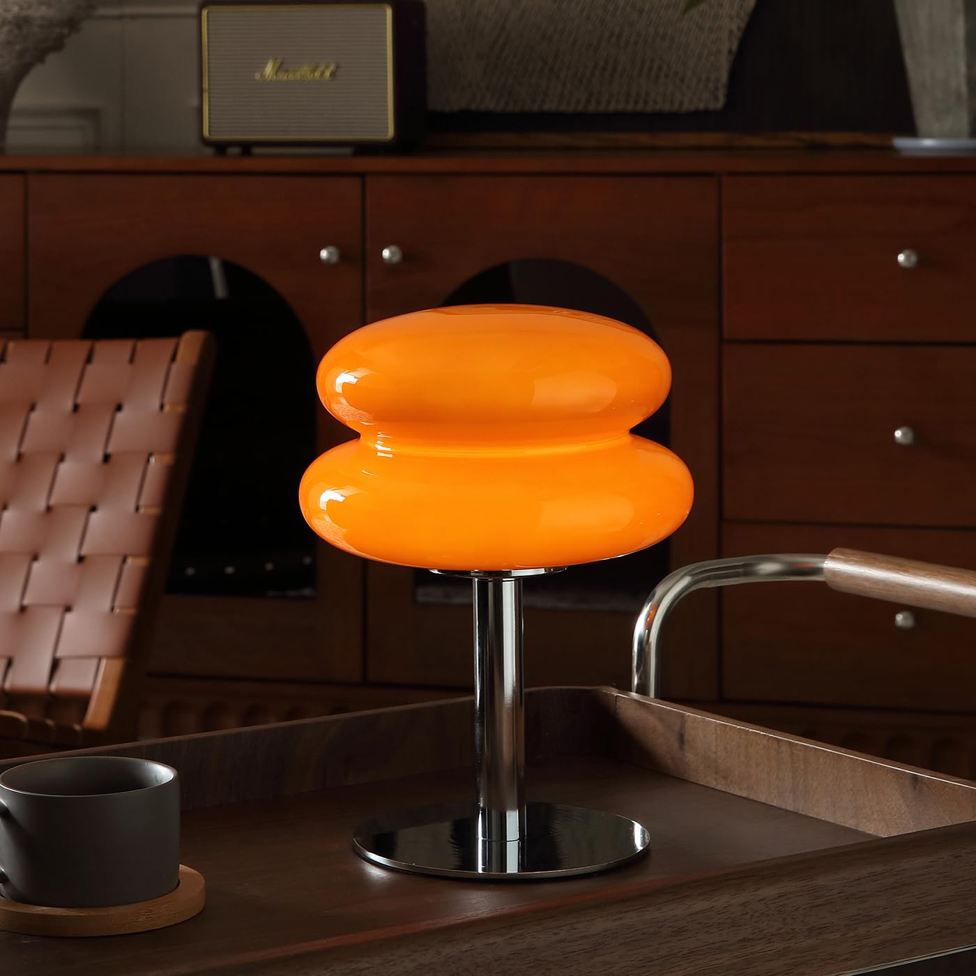 Glivpny Mushroom Lamp For Bedroom,Mid Century Modern Lamp For Nightstand, Dimmable Retro Egg Tart Bedside Small Lamps,Unique Home Mushroom Decor Aesthetic Cute Table Lamps For Living Room (Orange)