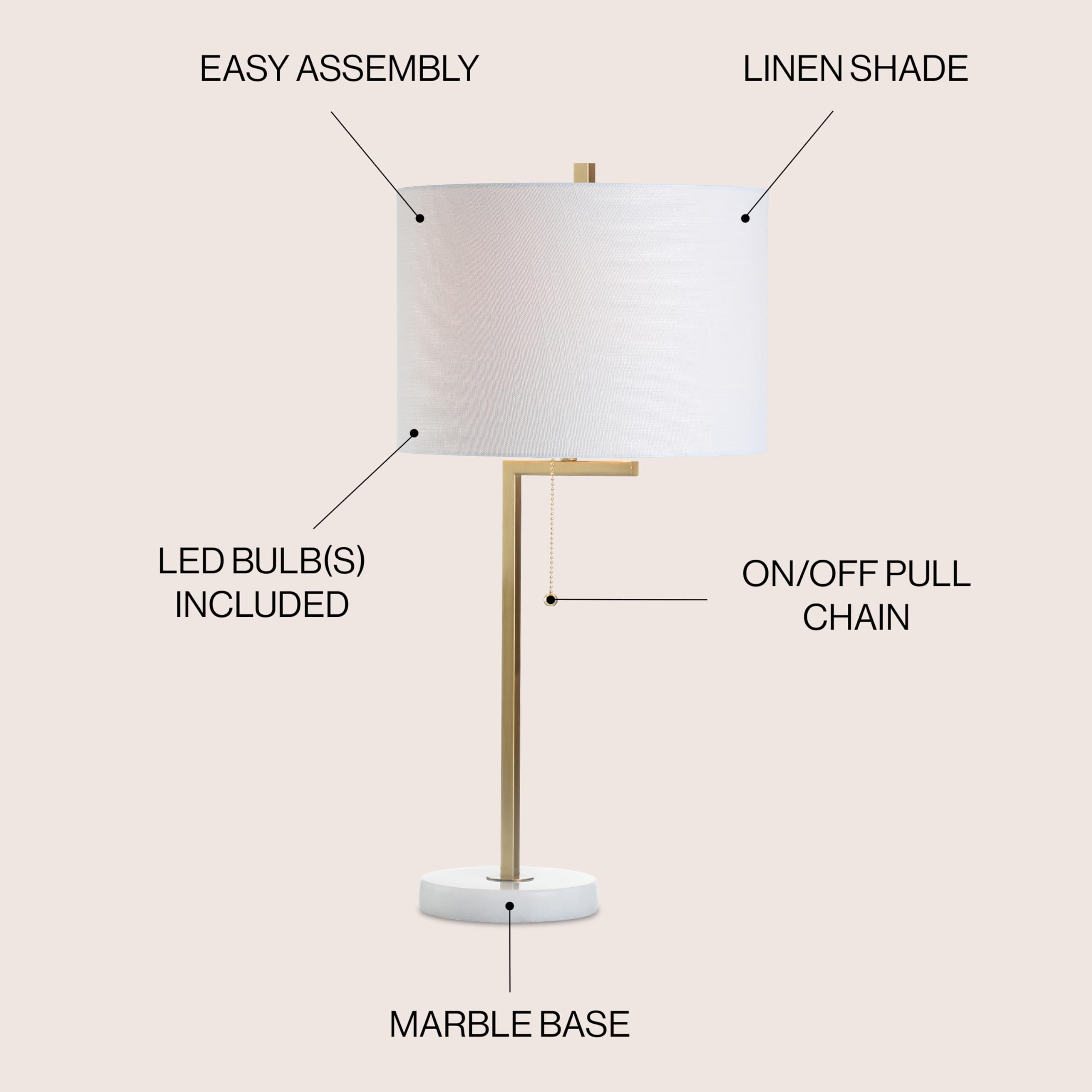 Jonathan Y Jyl1043A Alyssa 24.5" Metal/Marble Led Table Lamp Contemporary Bedside Desk Nightstand Lamp For Bedroom Living Room Office College Bookcase Led Bulb Included, Brass Gold/White