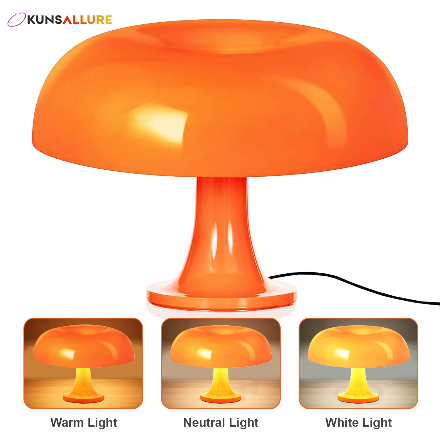 Okunsallure Orange Mushroom Lamp With 3 Lighting Modes - Attractive Funky Unique Lamps For Kids Bedroom - Dimmable 70S Retro Mid Century Vintage Collection Donut Lamp For Bedroom