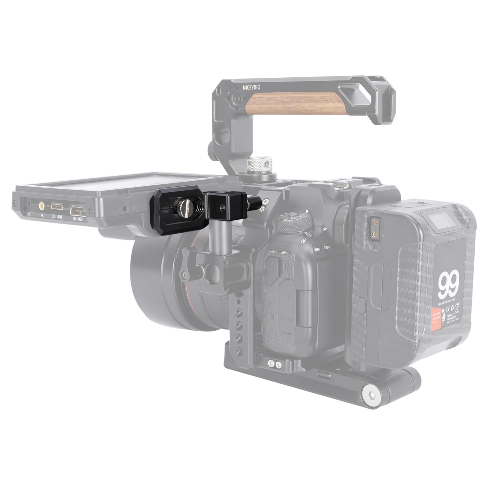 Niceyrig 15Mm Single Rod Clamp To Monitor Mount Evf Mount With Mini Plate, 3/8'' Arri Locating Hole - 596