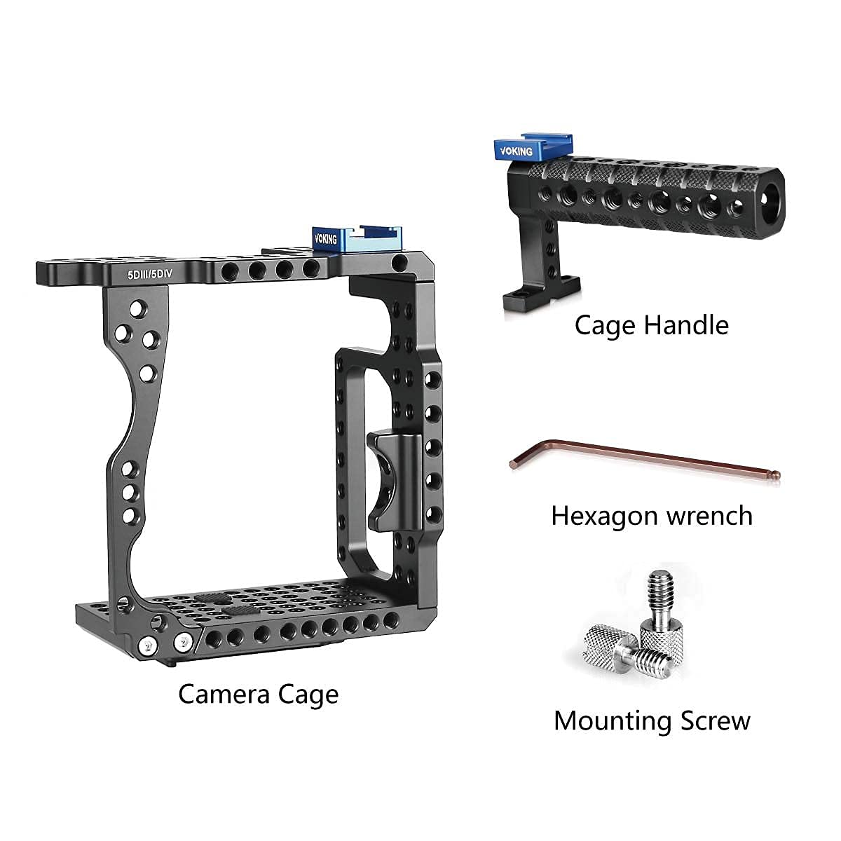 Voking Aluminum Alloy Vk-5D4K Camera Video Cage & Top Handle With Detachable And Top Handle Quick Release Plate Compatible With 5D3 5D4