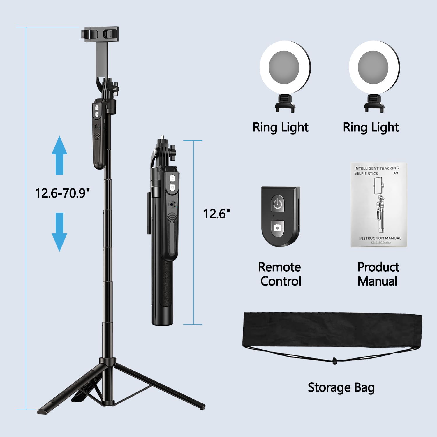 Stjiatu Auto Face Tracking Tripod With 360 Rotation Stand, 70.9" Ai Motion Tracking, Selfie Stick Rotation With Remote, Motion Sensor Phone Stand, For Vlog/Live Stream/Video Recording