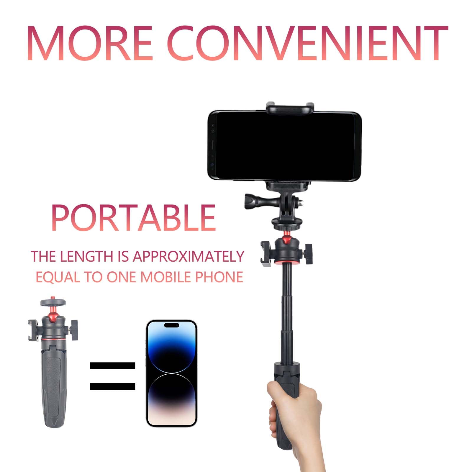 Loiezuir Mini Tripod Stick For Camera, 1/4" Screw Universal For Insta360/Sony/Canon/Nikon/Fujifilm Vlog Camera Extendable Camera Tripod 4 Levels Adjustment 360° Ball, Video Shooting Filming Table Stand (Black)