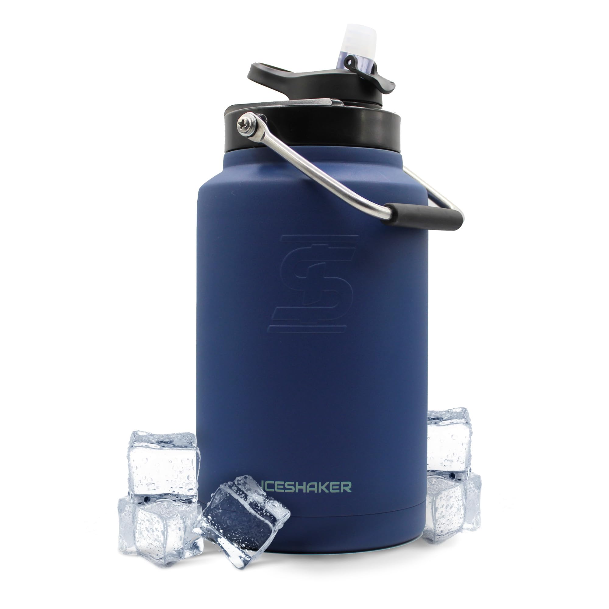 Ice Shaker Insulated Stainless Steel Gallon Water Jug  128 Oz, Navy  Stays Cold For 60+ Hours