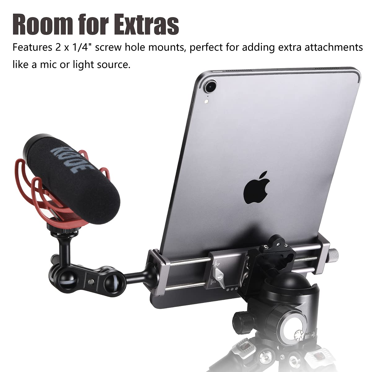 Shiee Full Metal Tablet Tripod Holder – Compatible With Ipad Mini, Air, Pro 1/4" Screw & Arca Dovetail Mounts Universal Tablet Clamp Adapter