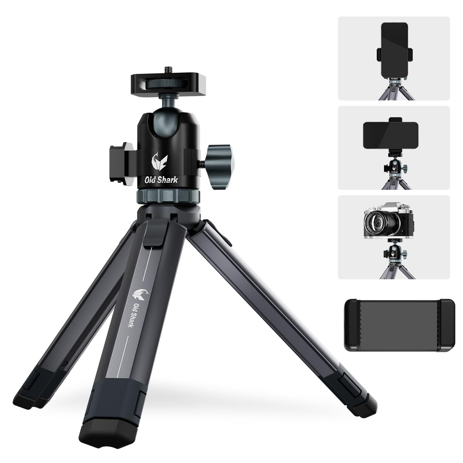 Oldshark Portable Mini Tripod For Camera, Extendable Aluminum Alloy Table Tripod With 360 Ball Head, Phone Holder, Supports Dslr Cameras, Projectors, Load Up To 11Lbs/5Kg