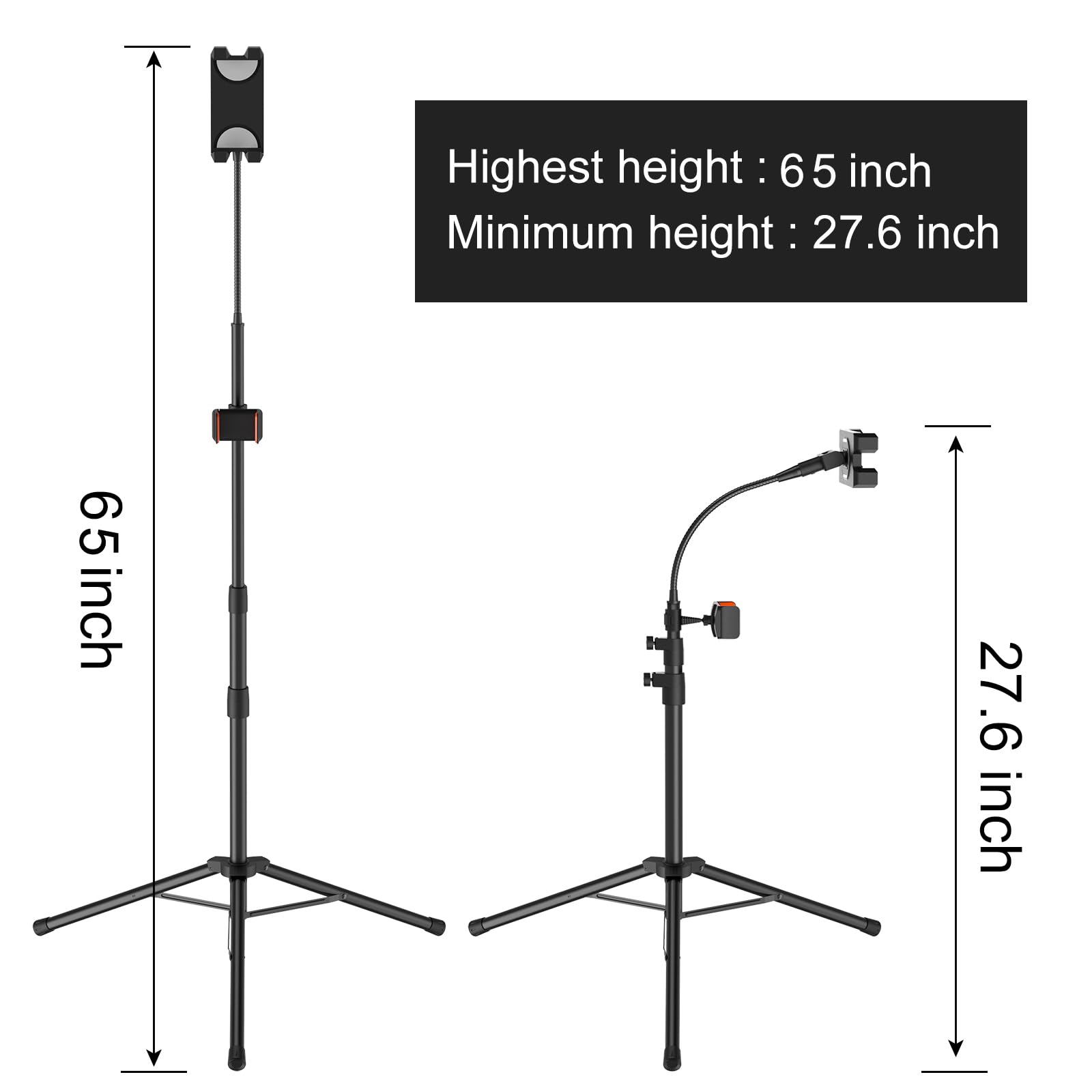 Liugast Tripod Stand For Ipad,Gooseneck 65-Inch Floor Stand For Tablet,Floor Stand For Ipad Tripod With 360° Rotating Mount For Mini, Air, Pro And All 4.7-11.9 Inch Tablet And Phone