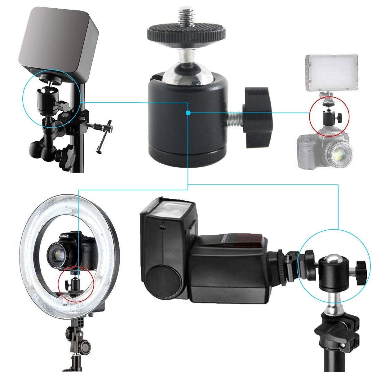 Exmax 360 Degree Swivel Mini Tripod Ball Head With 1/4” Screw Thread Base For Dslr Camera Camcorder Led Light Tripod Monopod Bracket Compatible With Htc Vive Gopro - 2 Pack Black