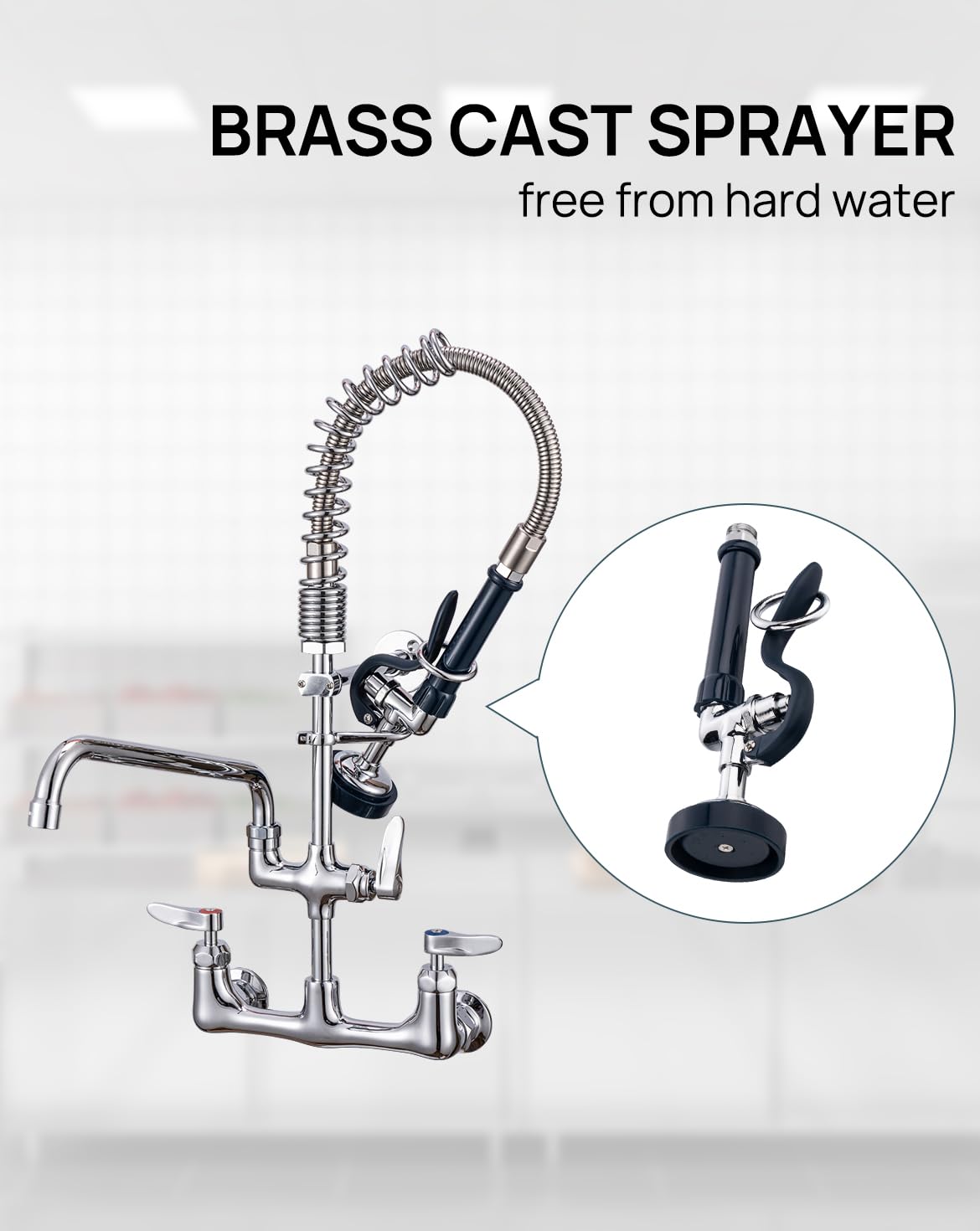 Sepaitek Brass Pre Rinse Sprayer Replacement For Commercial Kitchen Faucet, Commercial Sink Spray Valve For Restaurant Kitchen, Focused Flow, 1.15 Gpm Water Saving And Efficient
