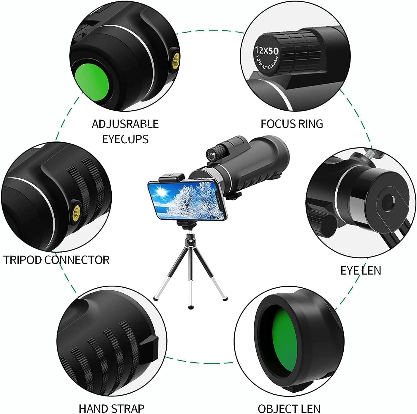 Moonshinestillpro Monocular Telescope 16X52 High-Power Monocular Telescope With Smartphone Tripod, Portable Bag - Ideal For Bird Watching, Hunting, Hiking, Camping - Large Vision