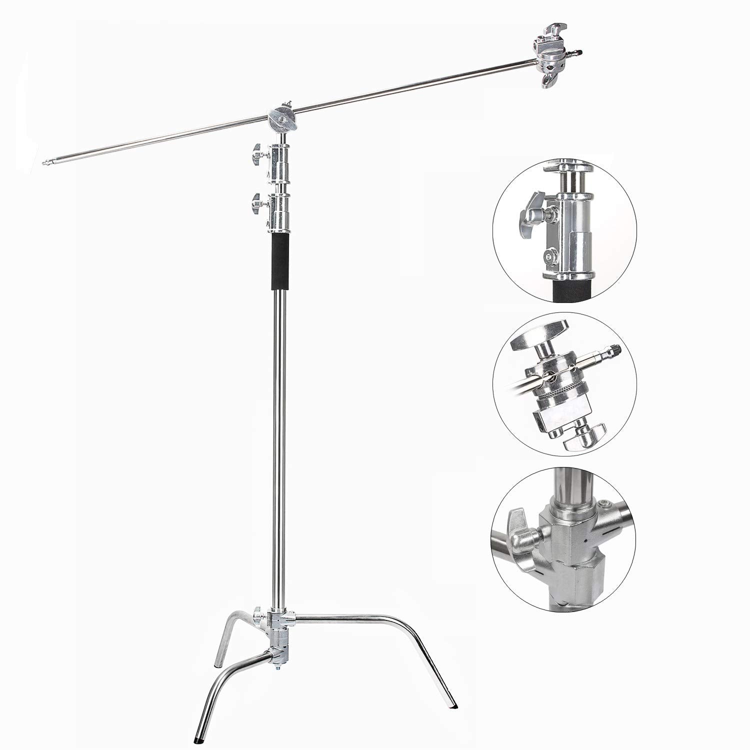 Eachshot C Stand Metal With Bag Wheel Max 10.8Ft/330Cm With 106Cm Holding Arm 2 Pieces Grip Head For Godox Ad400 Pro Ad600 Pro Ad600Bm Aputure 120D 300D Ii For Photography Studio Video Monolight