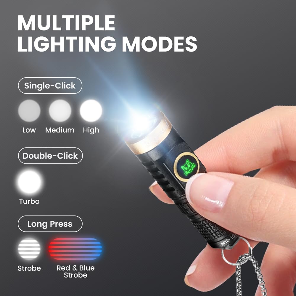 Yemao 800 High Lumens Edc Rechargeable Keychain Flashlight, Powered By Built-In Rechargeable Battery With Type-C Usb Cable,Slim Mini Handheld Light For Everyday Carry