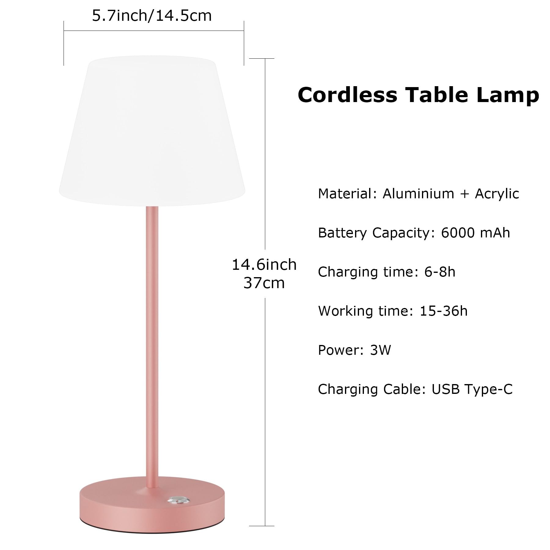Coinmit 2 Pack Battery Operated Table Lamps, 6000Mah Cordless Battery Powered Desk Lamp, Modern Led Outdoor Waterproof Acrylic Table Lamps (Pink)