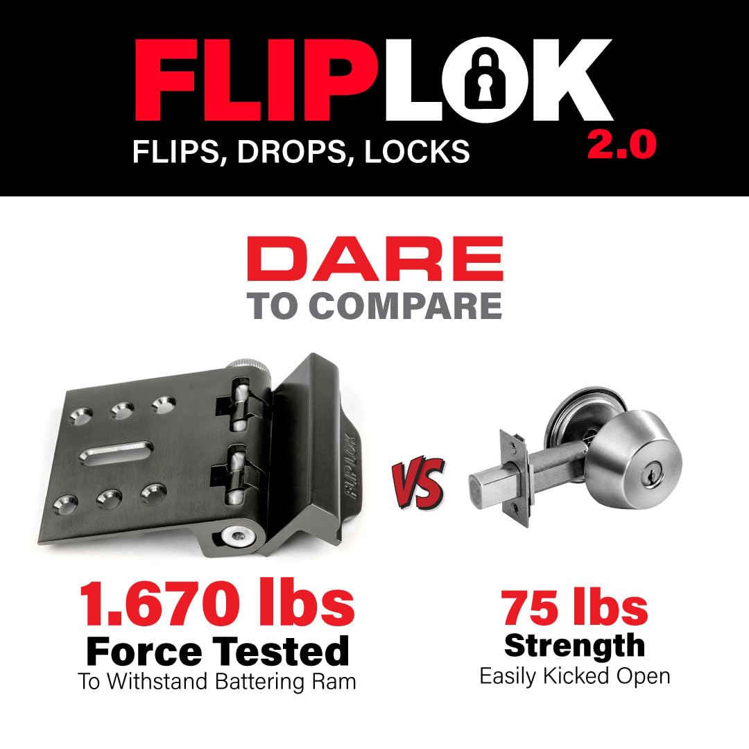 Flip Lok Fliplok High Security Door Lock - 10X Stronger Than A Deadbolt, Keypad Lock, Black, Keyless