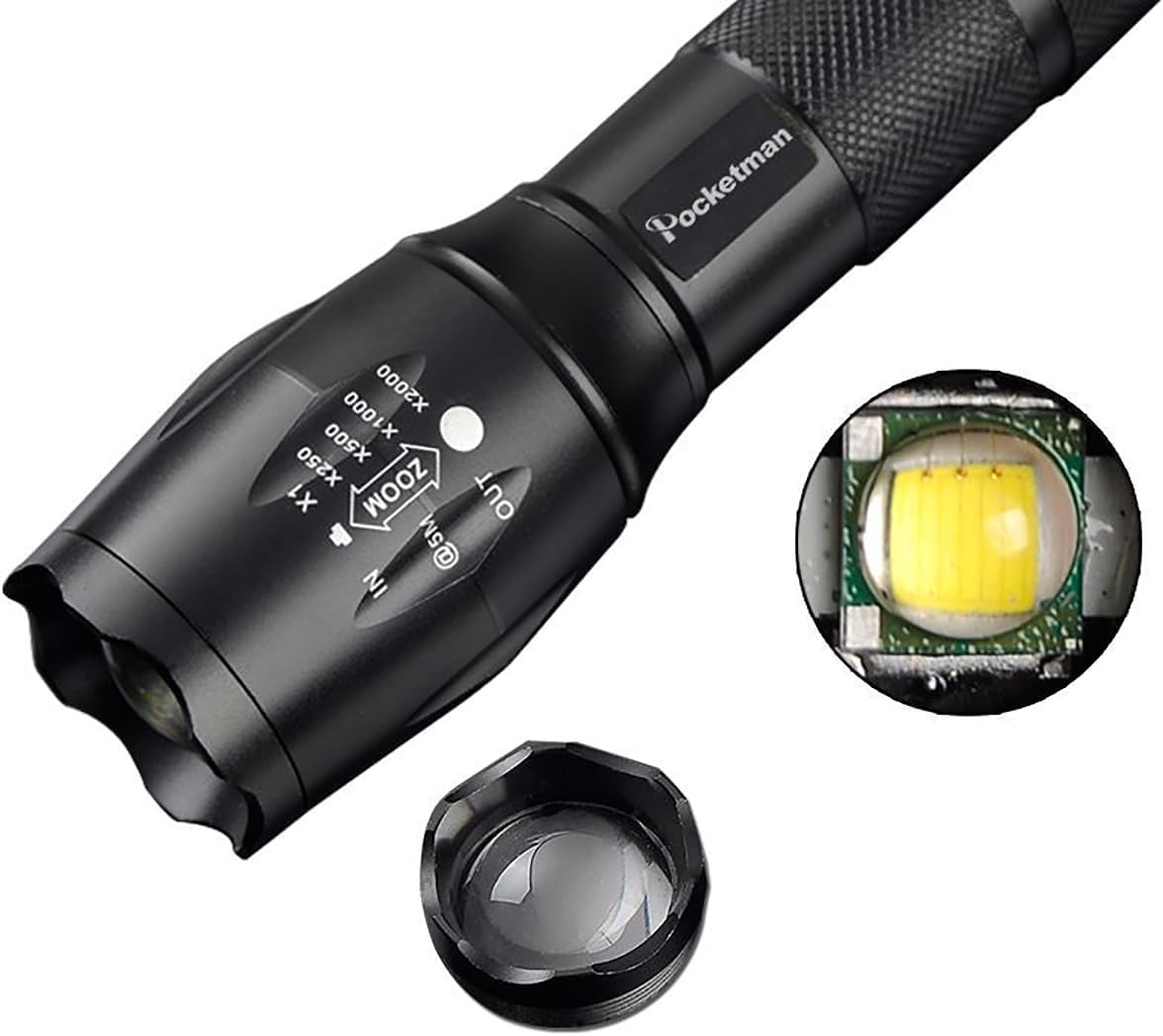 Pocketman Led Tactical Flashlight Super Bright 2000 Lumen Led Flashlights Portable Outdoor Water Resistant Torch With 5 Light Modes（10Pack）