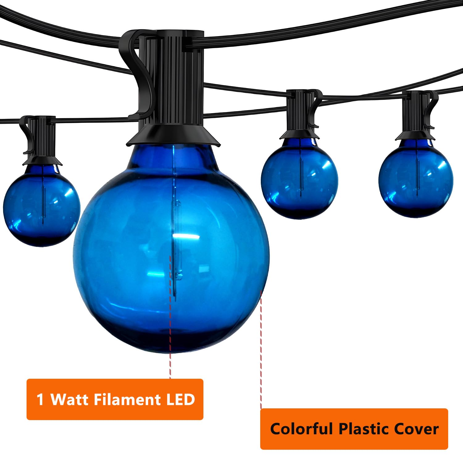 Guileduo 15 Pack G40 Blue Light Bulb Led Christmas Replacement Bulbs, 1 Watt E12/C7 Candelabra Base Globe Light Bulbs For Outdoor String Lights, Shatterproof Plastic Clear Night Light Bulbs, 120 Volt