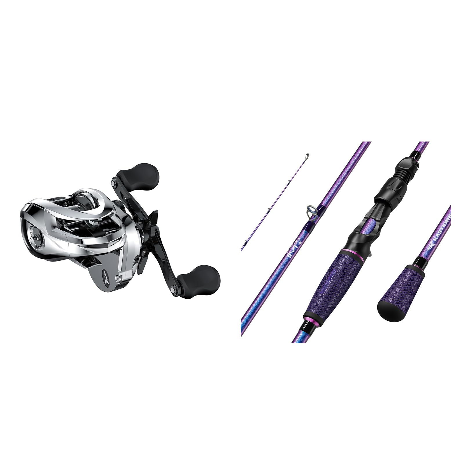 Kastking Ireel One Ifc Smart Baitcasting Fishing Reel, Gear Ratio 7.2:1, Left Handed & Royale Legend Pro Casting Rod 2 Pc7'0, Spinner Bait