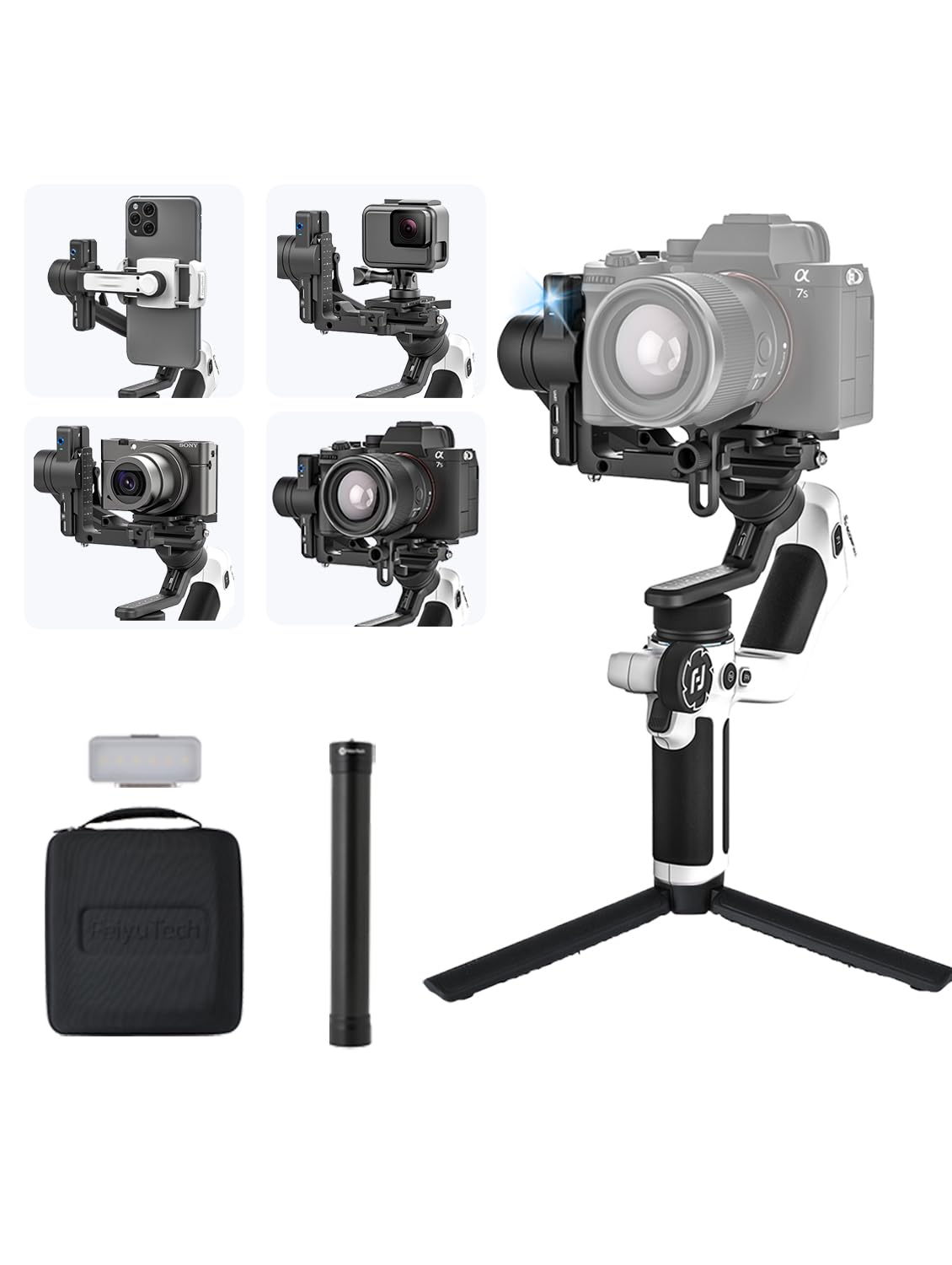 Feiyutech Scorp Mini 2 Kit White[Official] All-In-One Camera Stabilizer 3-Axis Handheld Gimbal For Mirrorless&Dslr Camera Fits Sony A7Iii Canon R6 Fujifilm Gopro,Smartphone,Ai Track, Max 2.65Lb