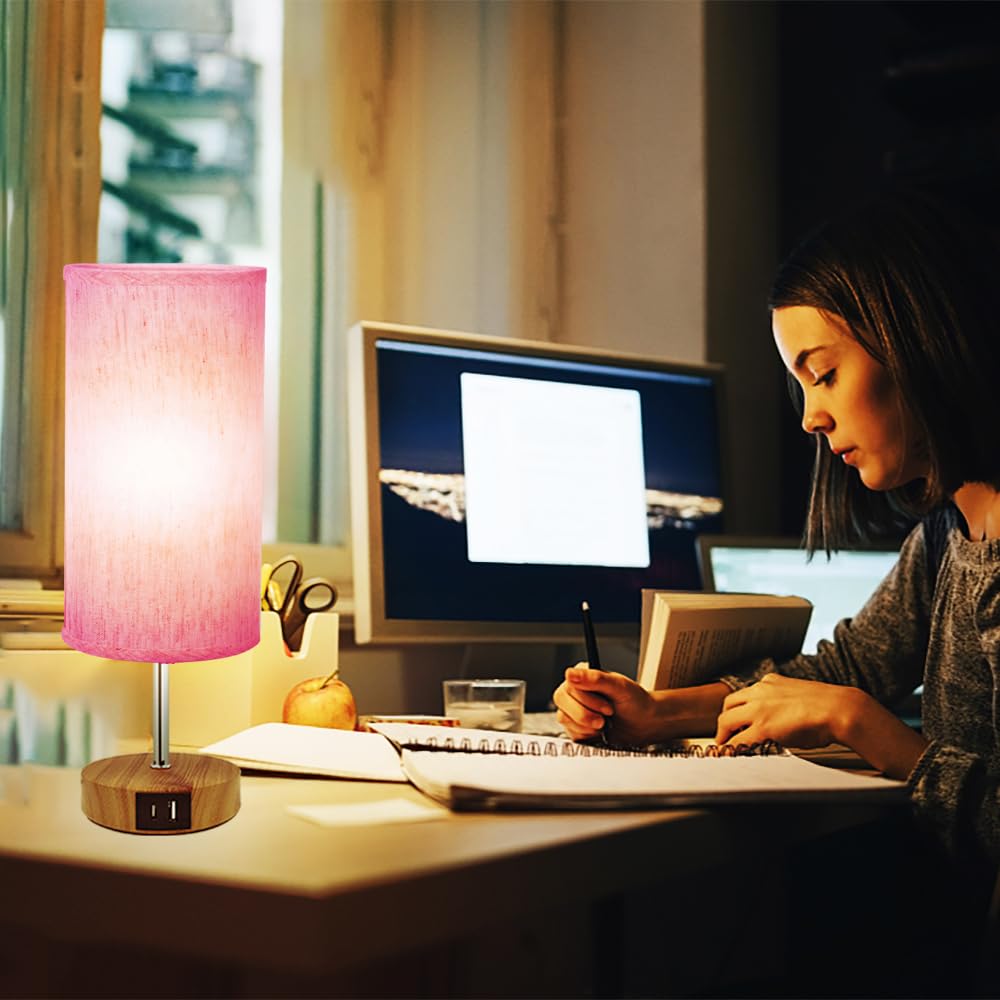 Aokudoni Stepless Dimming Pink Lamps With 3 Color Temperatures, Small Lamps For Nightstand With Usb A + C Ports, Touch Side Lamp For Living Room Bedroom, Desk Lamp For Dorm, For Teenage Girl， Usb Powered