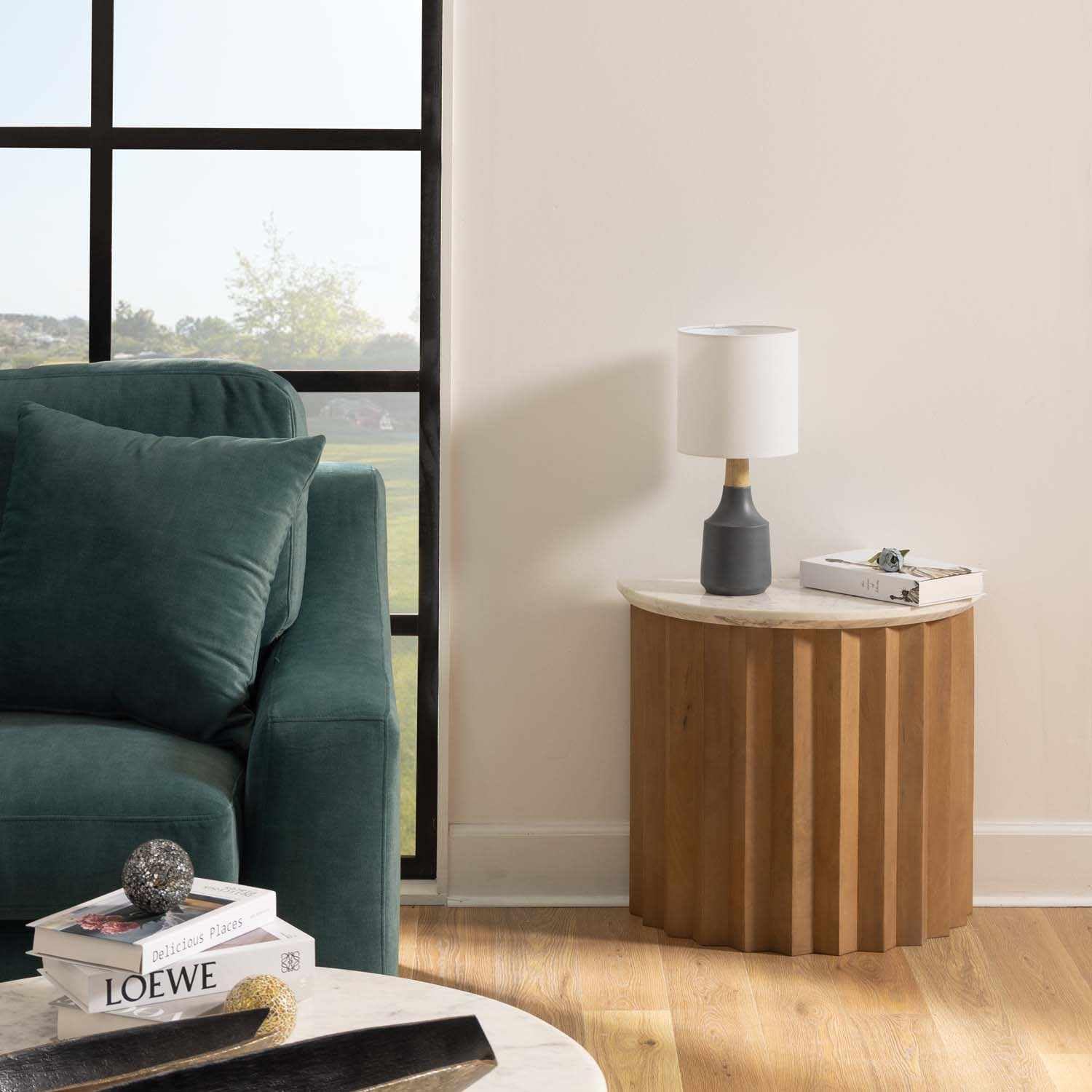 Boutiquerugs Buharkent Modern Resin Bedside Table Lamp For Bedroom Nightstand - End Side Lighting For Living Room - Shade Linen - White, Gray, Beige - 17,5" H