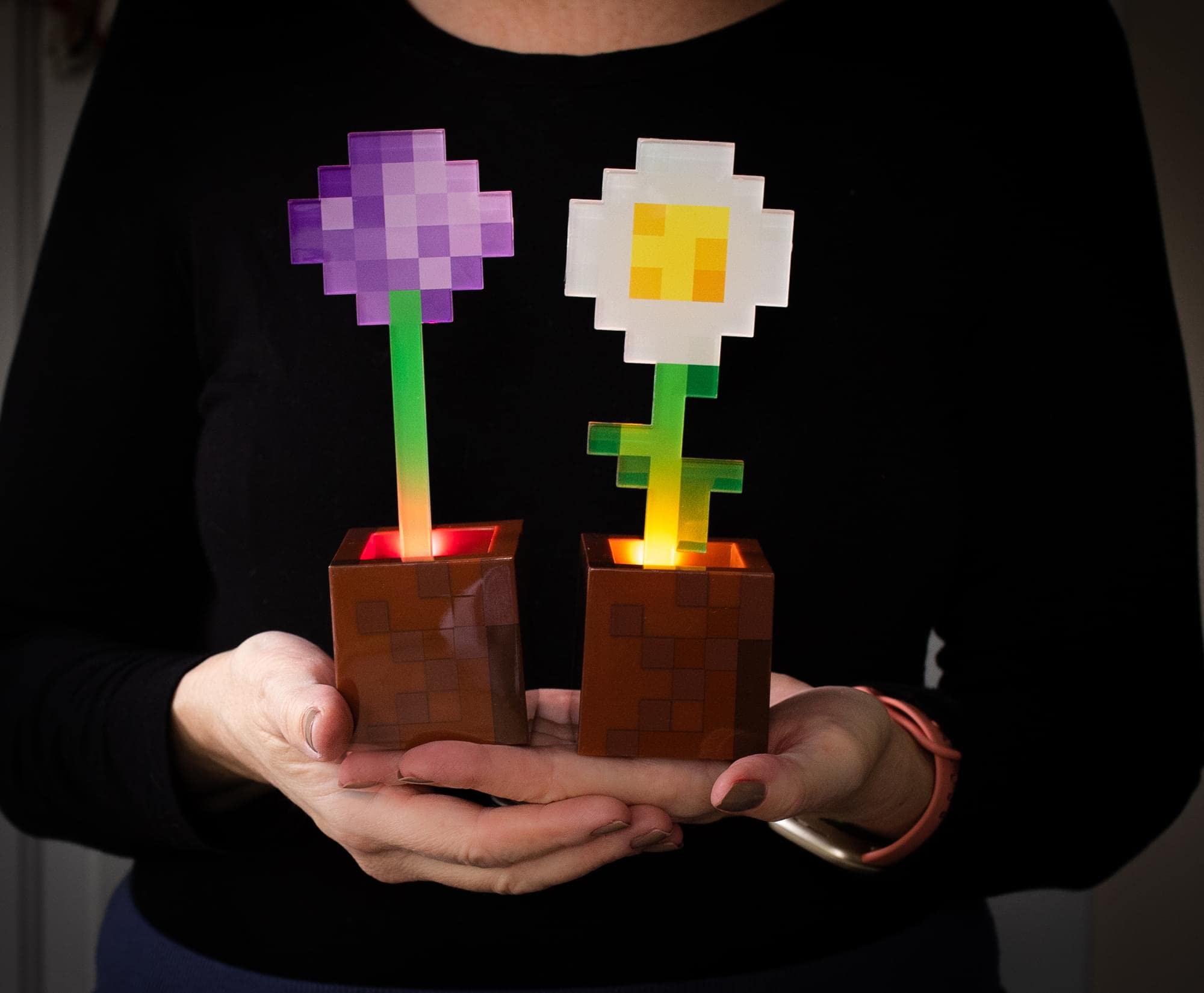 Ukonic Minecraft Daisy And Allium Flower Pot Mood Lights, Set Of 2 | Nightstand Table Lamp With Led Light For Bedroom, Desk, Living Room | Home Decor Room Essentials | Video Game And Collectibles