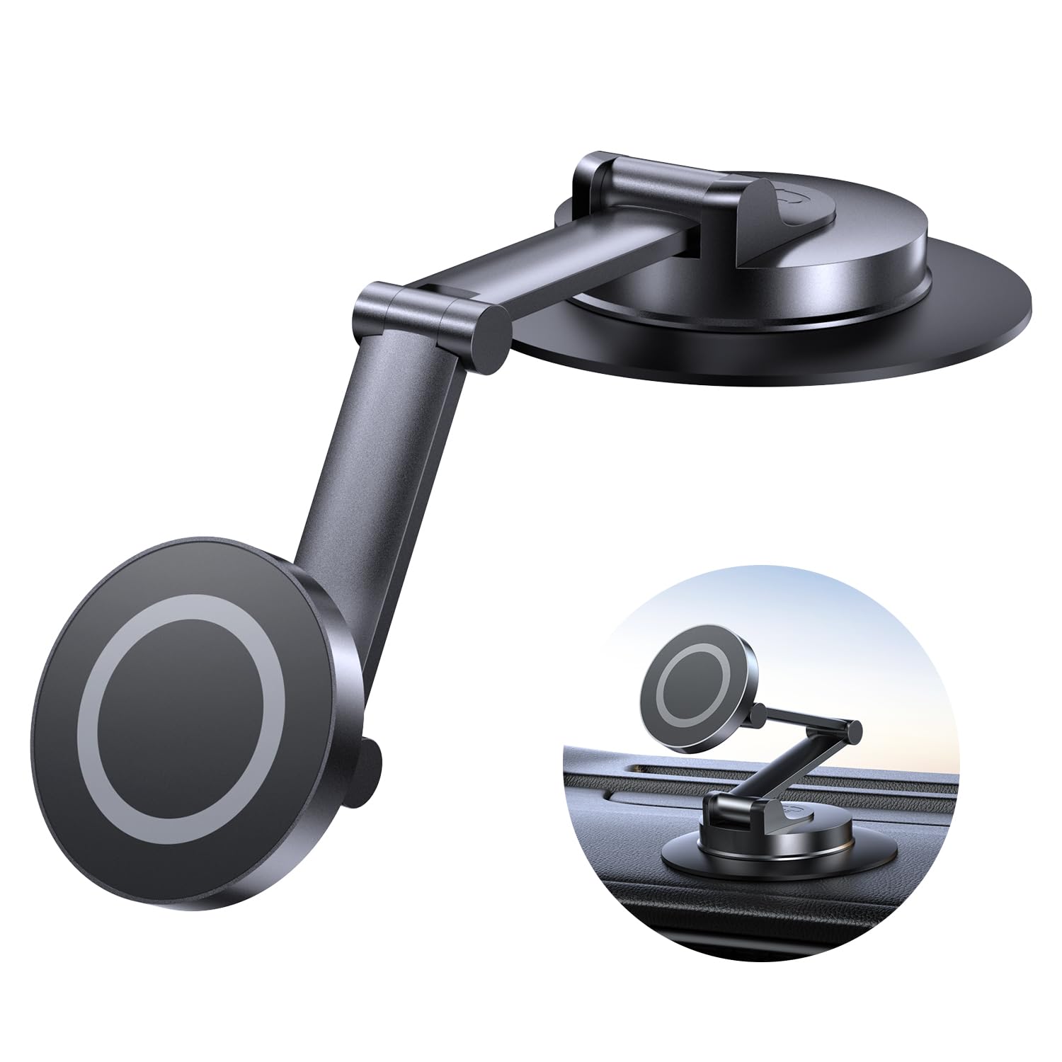 Joyeky Fits Magsafe Car Mount For Universal Dashboard, Magnetic Phone Holder For Car, 360° Swivel Folding, Strongest Adhesion Car Mount With Long Metal Arm And Large Base For All Smartphones