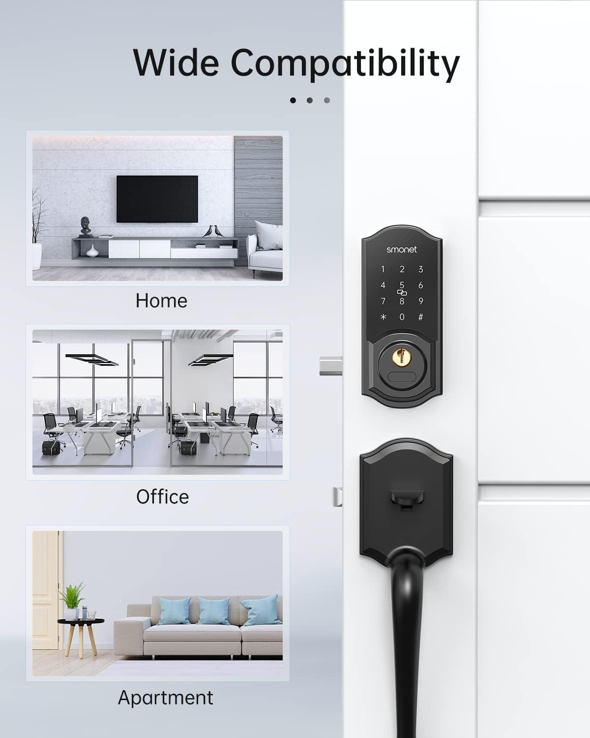 Smonet Smart Deadbolt, Keyless Entry Door Lock With Digital Keypad, Electronic Smart Locks For Front Door Bluetooth Touchscreen Lock Security, Remote Lock With Alexa And Gateway For Residential Home