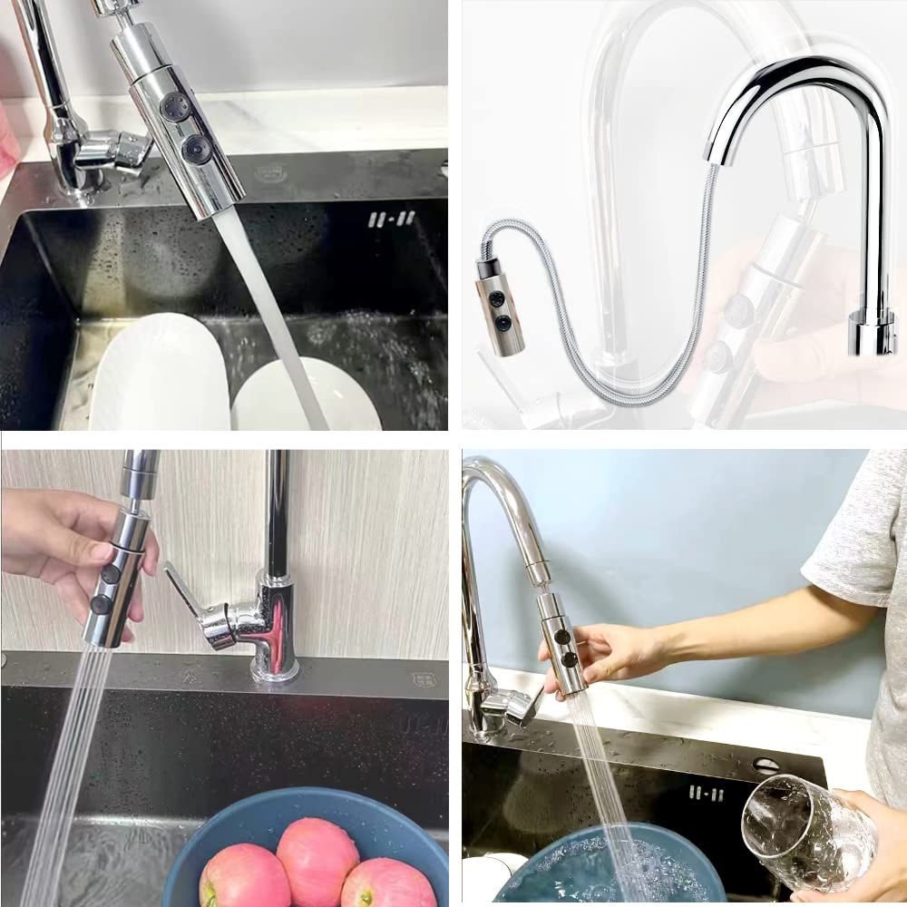 Hzmm Kitchen Sink Faucet Sprayer Head Attachment, 2 Functions Pull Out Spray Head For Kitchen Faucet, Pull Down Faucet Head Replacement, Kitchen Tap Sprayer, Sink Sprayer Head Nozzle, G1/2 Male Connector