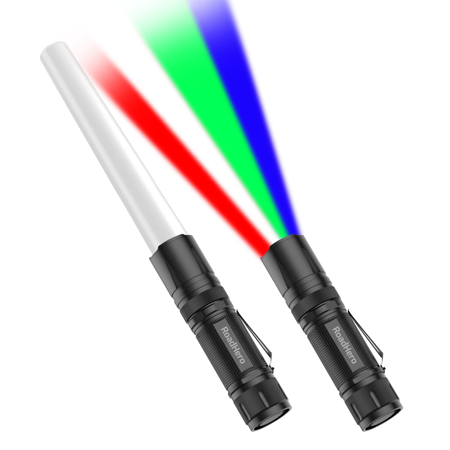 Roadhero 2 Pack 12 Inch Multi Color Led Flashlight Traffic Control Wand, 4 Colors In 1, Safety Signal Light Traffic Baton For Night Version And Parking Directing