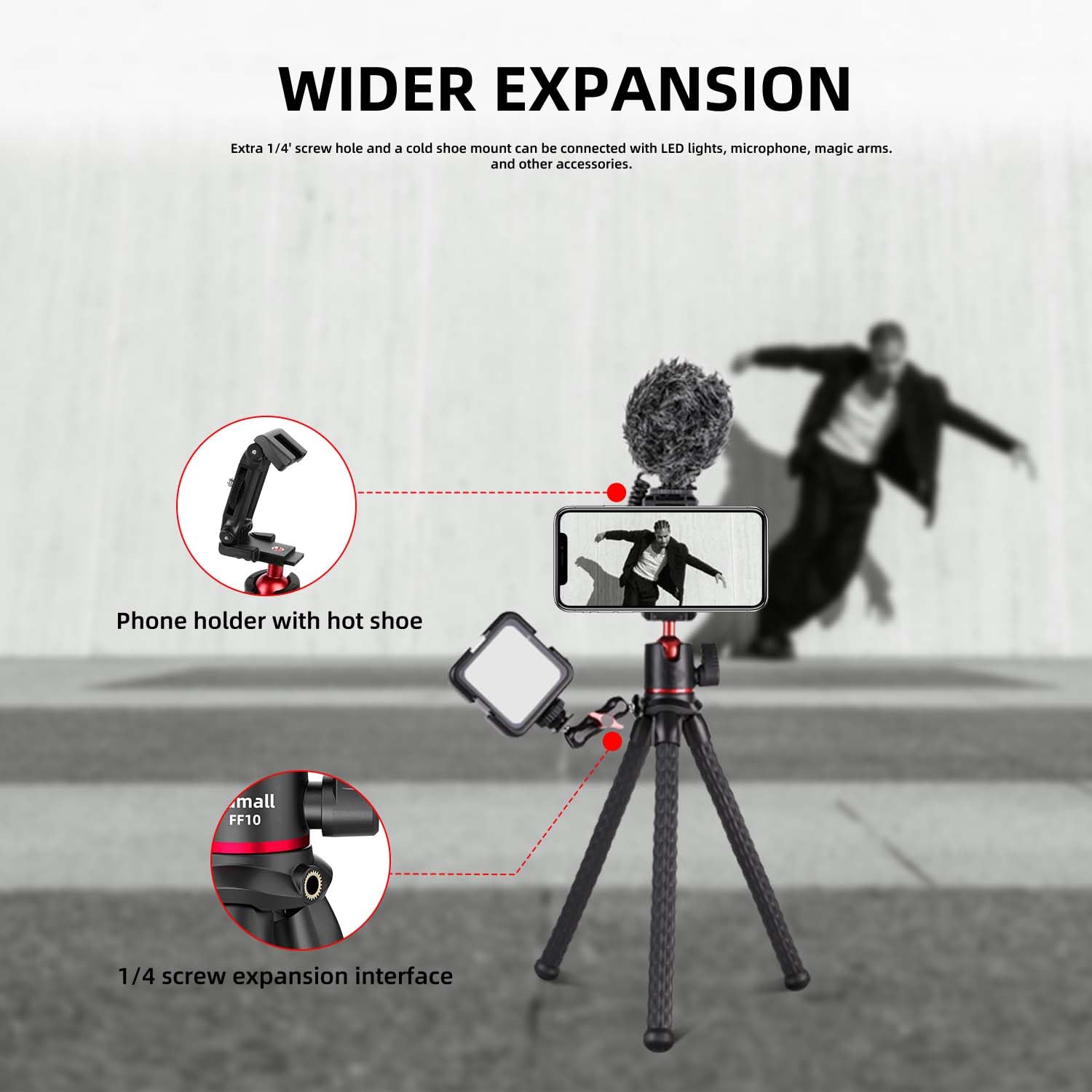 Famall Camera Tripod, Flexible Tripod Stand For Phone With Cold Shoe Phone Mount For Iphone Canon Nikon Sony Cameras