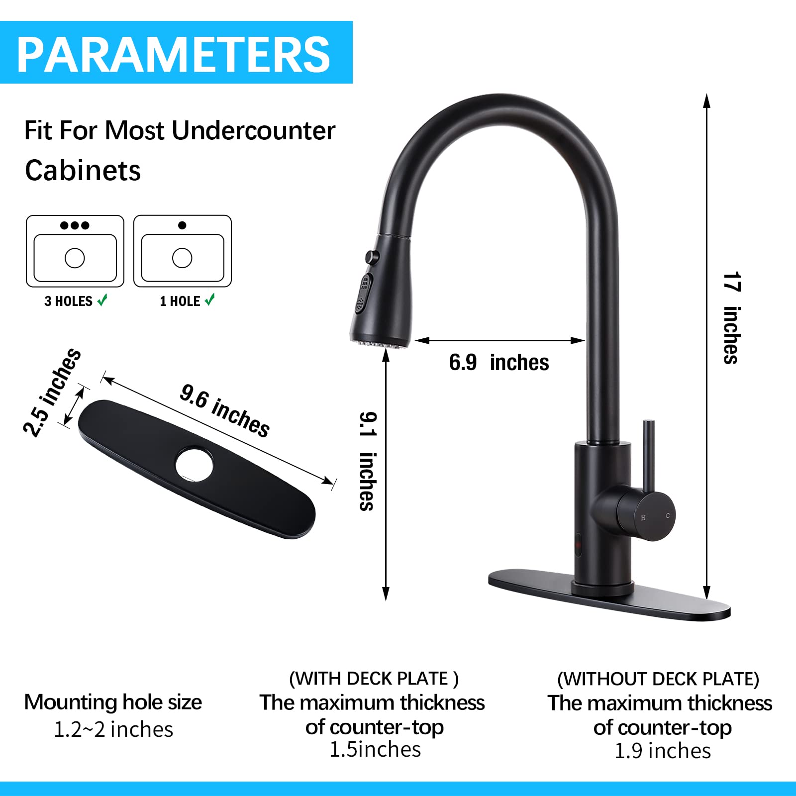 Fgkq Touchless Kitchen Faucet With Pull Down Sprayer, Black High Arc Single Handle Single Hole Commercial Kitchen Sink Faucet For Bar Rv