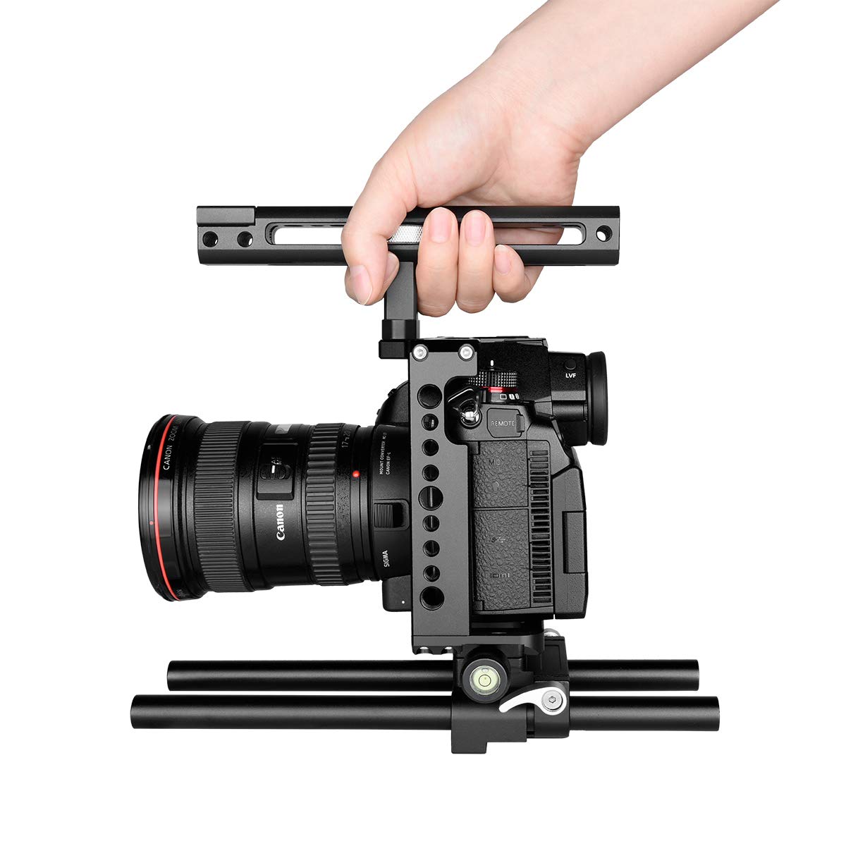 Kamthing Aluminum Video Camera Cage Stabilizer For Panasonic Lumix S1H S1R S1 Camera With Top Handle Grip And Baseplate 15Mm Rod Multiple 1/4" 3/8" Screw Mount (Cage With Top Handle And Baseplate)