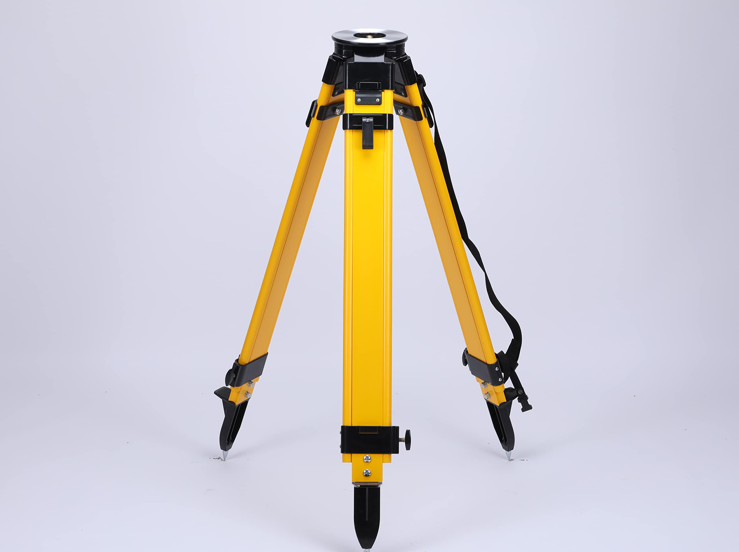 Mountlaser Fiberglass Surveying Tripod, Heavy Duty Yellow Fiberglass And Wood Tripod With Dual Clamp And Copper Center Screw For Robotic Total Stations And Theodolite (Round Head-B)