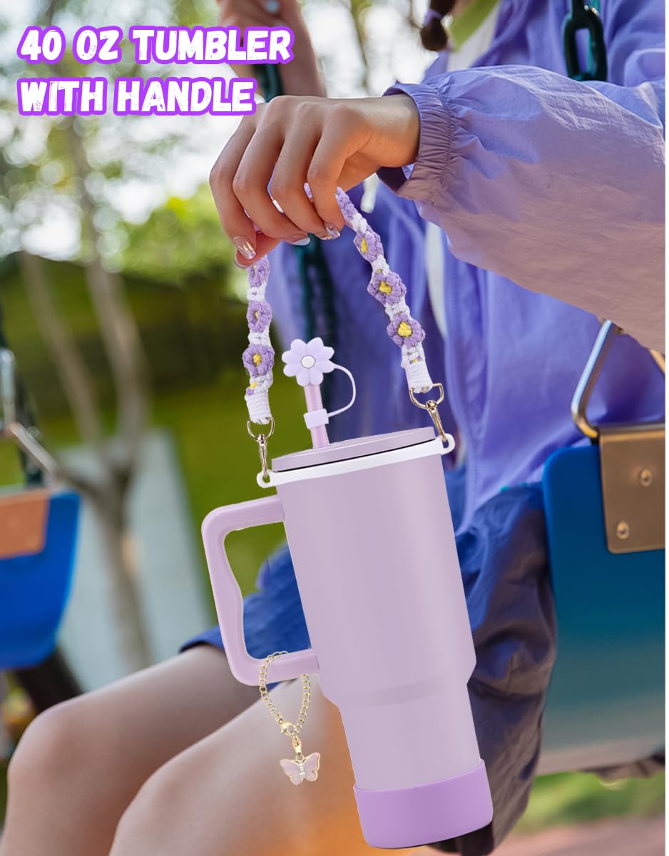 40 Oz Tumbler With Handle Straw And Accessories, Drop & Abrasion Resistant, Vacuum Double