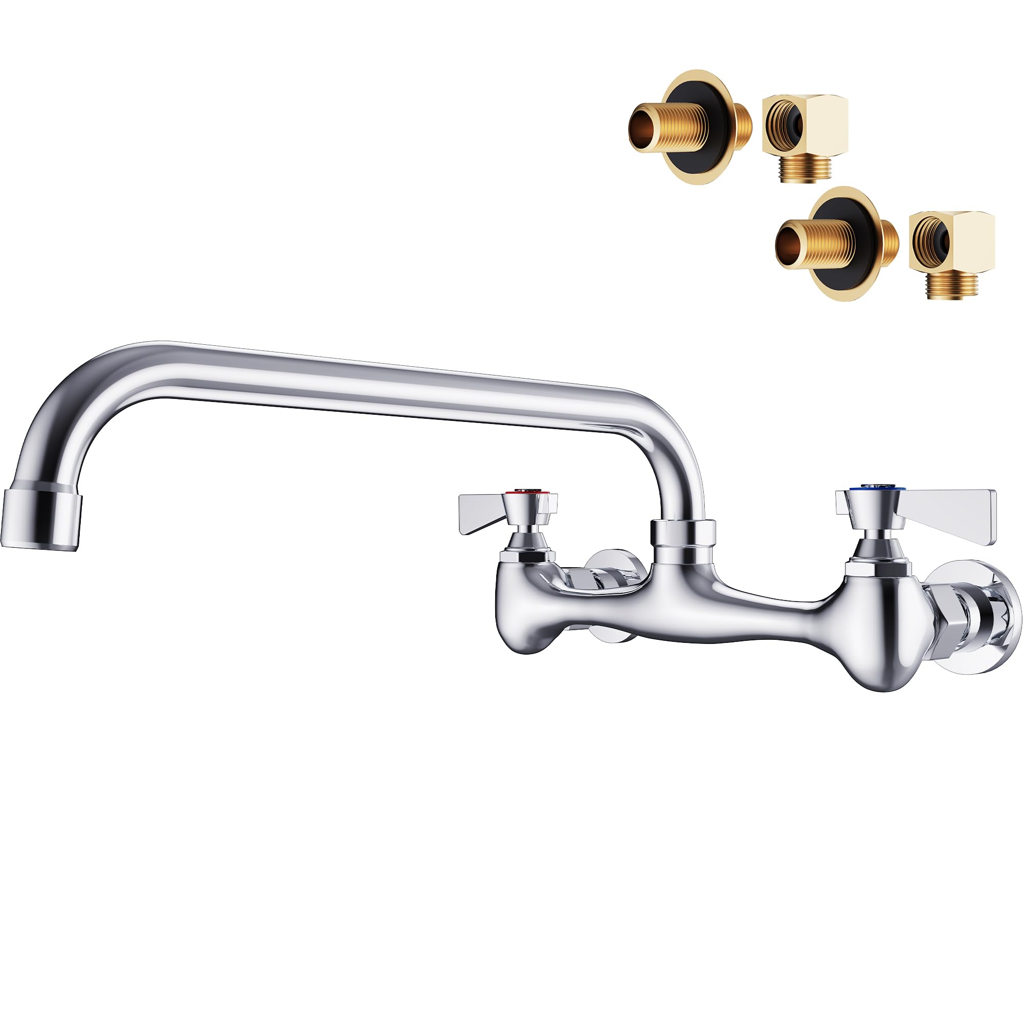 Gimili Wall Mount Commercial Sink Faucet With 12” Swivel Spout Polish Chrome Brass Utility Sink Faucet For Kitchen Laundry Restaurant Industrial Compartment Sink（Include 90 Degree Adapters）