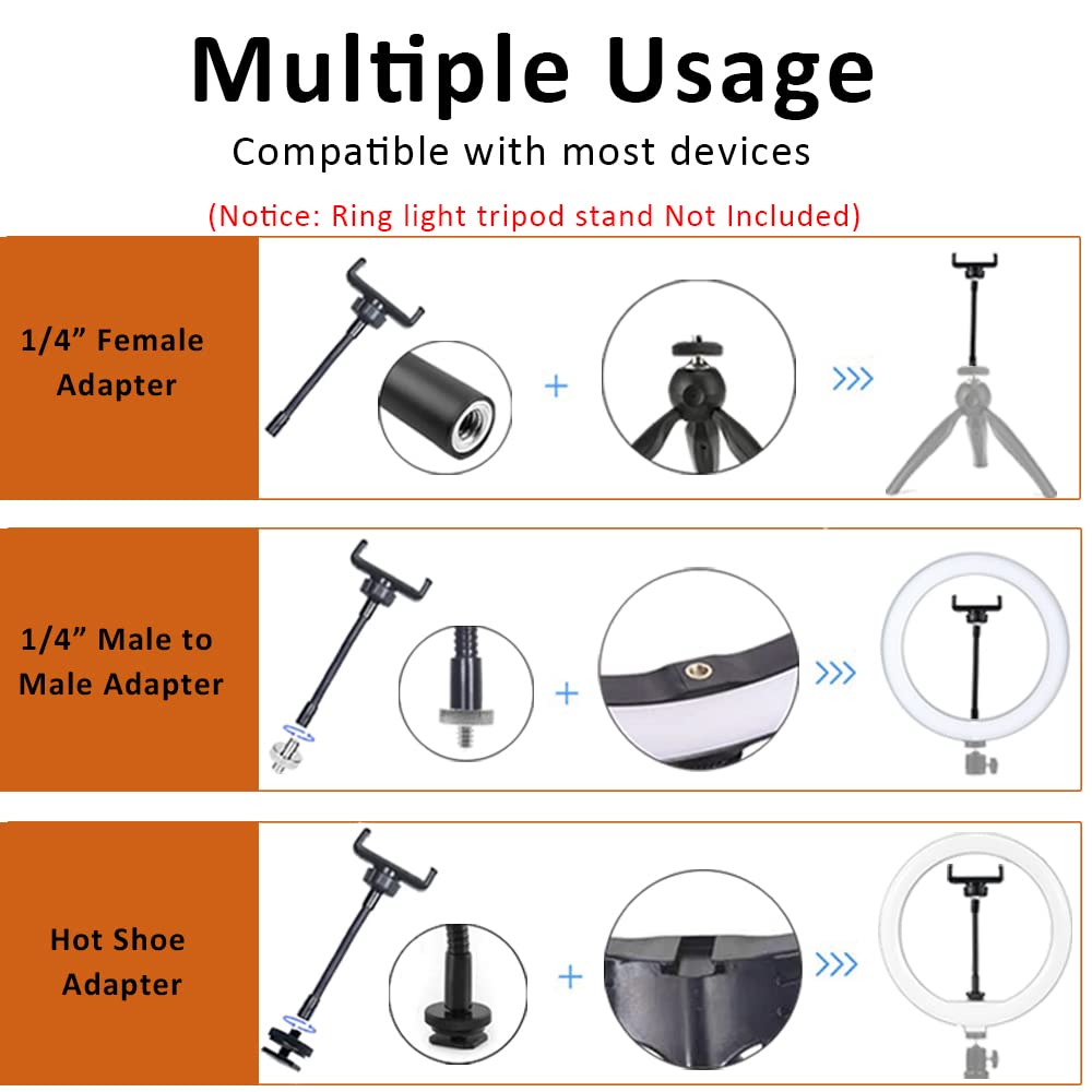 Jcwiny 2 Pack Universal Ring Light Phone Holder Flexible Ring Light Phone Attachment With Hot Shoe And 1/4 Adapter Cell Phone Mount For Ringlight And Tripod Stand Replacement