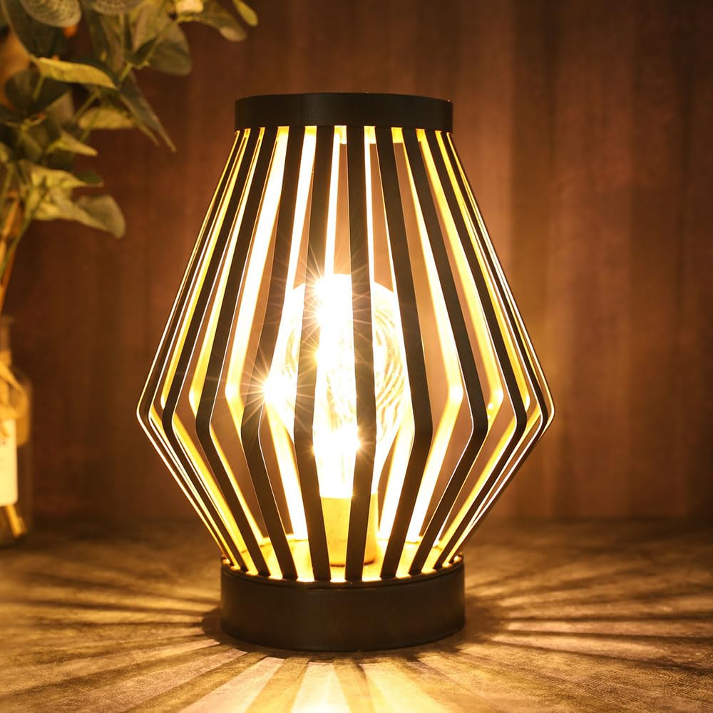 Jhy Design 8.5“H Metal Cage Led Lantern Battery Powered Cordless Accent Light With Led Edison Style Bulb Great For Weddings Parties Patio Events For Indoors Outdoors