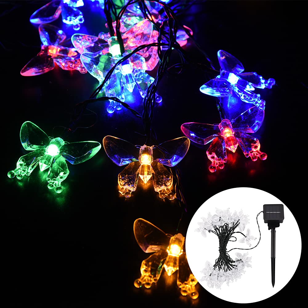 Tebocr Butterfly Solar String Lights - 16 Feet, 20 Led Multicolor, Waterproof, 8 Modes For Outdoor Patio Garden Yard Fence Wedding Christmas Party
