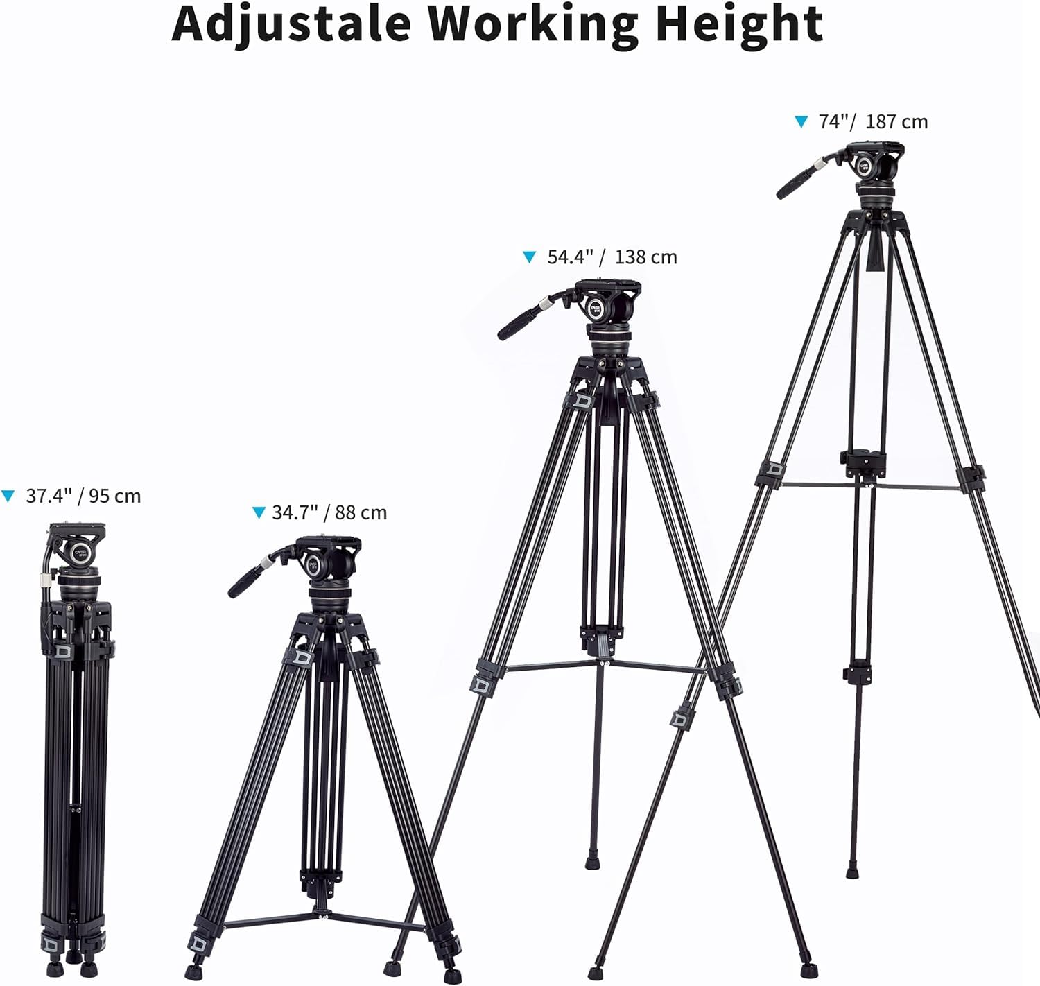 Cayer Bf310 Heavy Duty Video Tripod With Fluid Head, 74 Inch Working Height, Aluminum Tripod Head With Adjustable Pan Drag Control, 2-Section Pan Handle, Max Load 22 Lbs For Dslr, Camcorder, Cameras