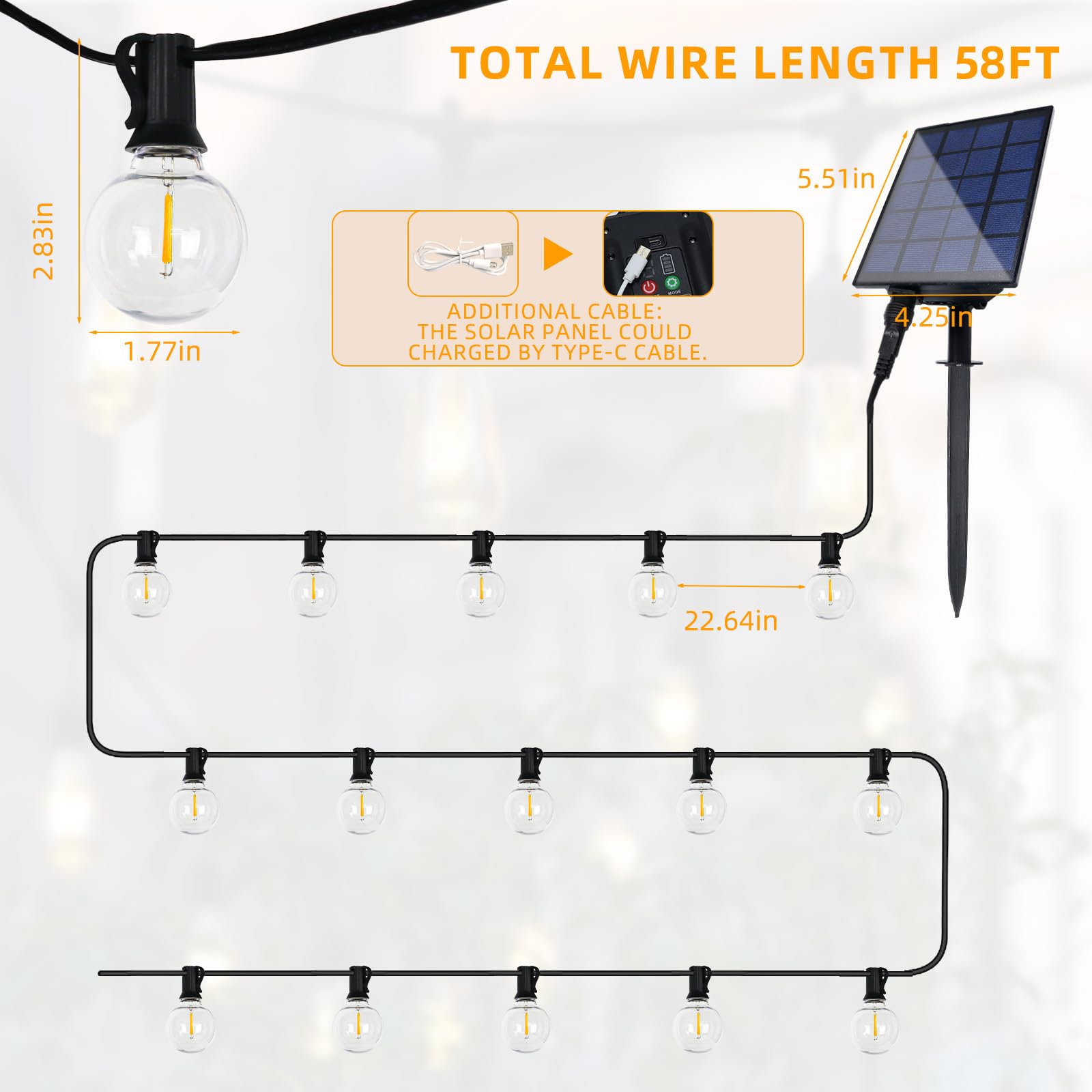 Shineu 58Ft Solar String Lights Waterproof With Remote, G40 Led Dimmable Globe Outdoor Lights For Patio With 27 Edison Vintage Shatterproof Bulbs, Connectable Backyard Lights For Bistro, Porch