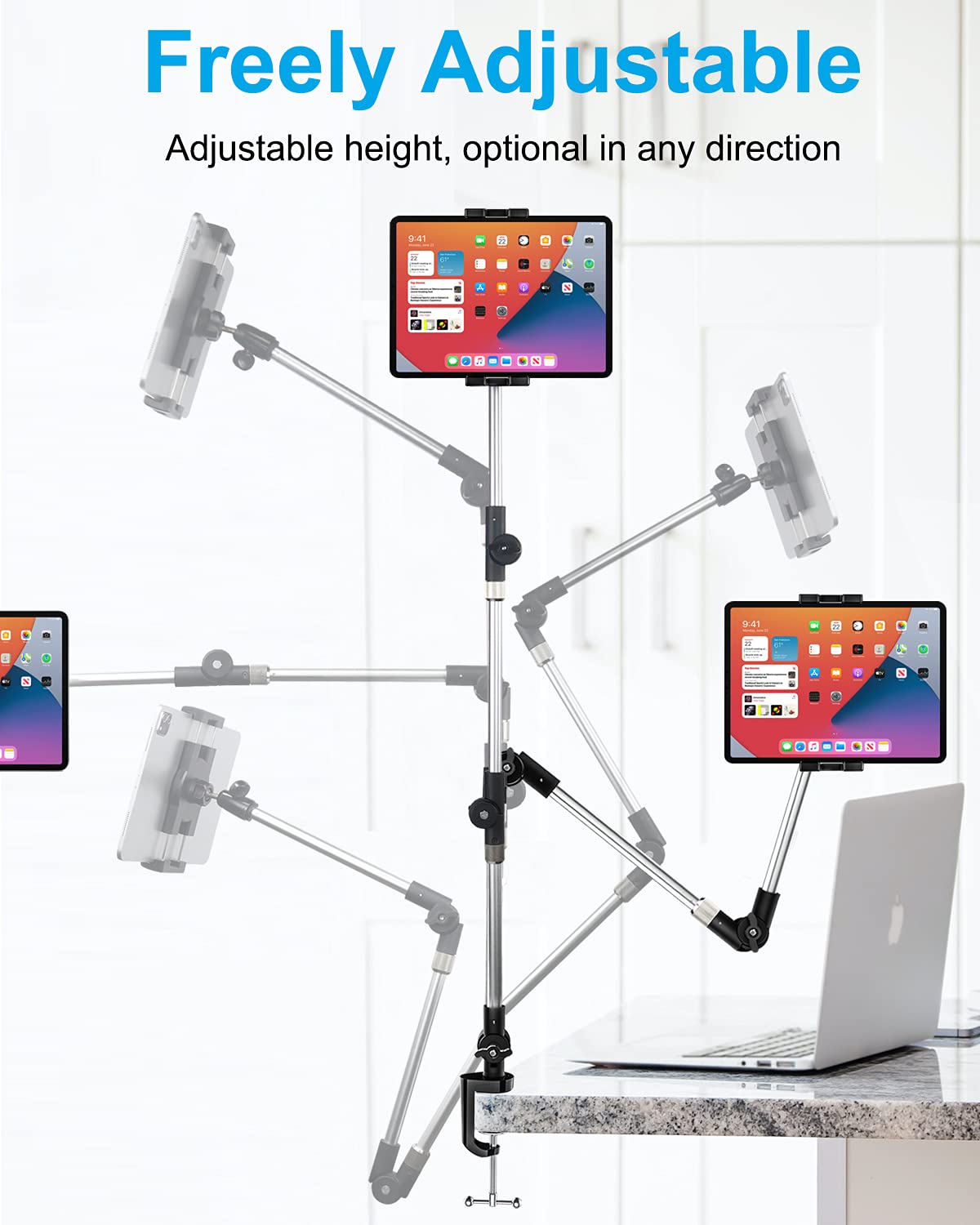 Woleyi Tablet Holder For Desk Clamp 360° Phone Ipad Mount, 35" Adjustable Arm Tablet Stand For Bed, Aluminum Flexible Webcam Camera Clip For Ipad Pro 12.9 Air Mini, Tabs, Switch, Iphone, 4.7-13" Device/Gopro