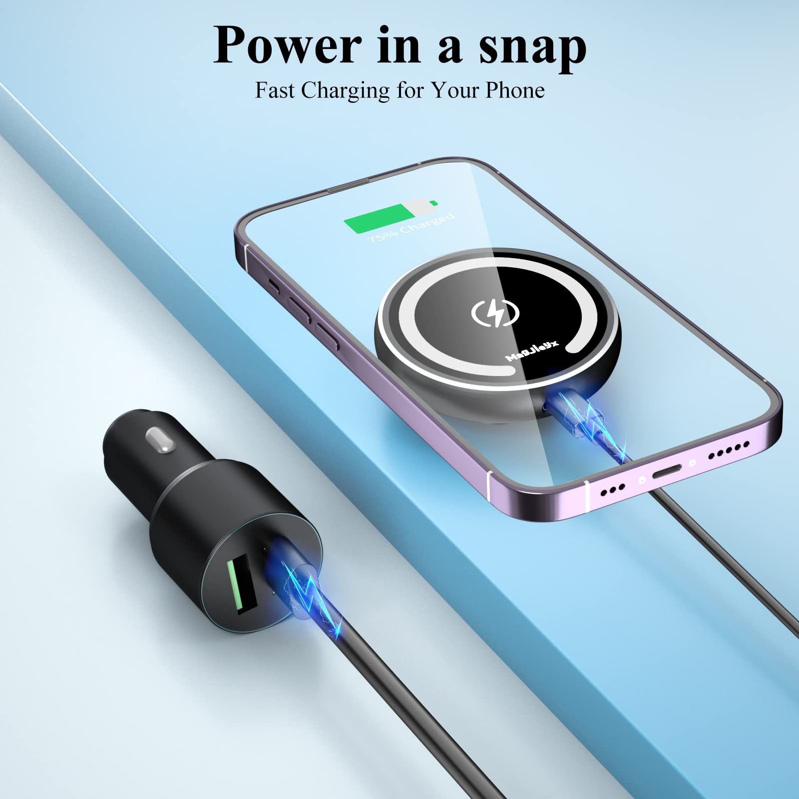 Magjieyx Fits Magsafe Car Mount Wireless Charger, Gooseneck Long Arm Suction Cup,Dashboard/Vent/Windshield For Iphone 16/15/14/13/12 Series/Magsafe Case/With Fast Charging[18W Qc 3.0Adapter]