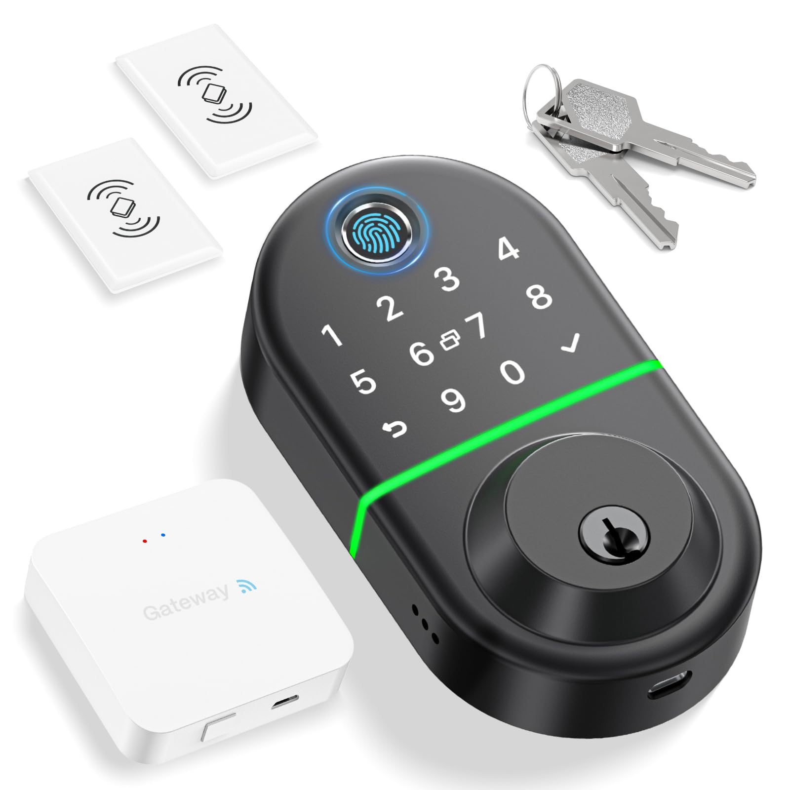 Kucacci Keyless Entry Wifi Smart Deadbolt - Keyless Entry Fingerprint Door Lock - Come With Wifi Gateway Remote Control - Electronic Deadbolt For Front Door - Digital Code Lock - Generate Code Remotely