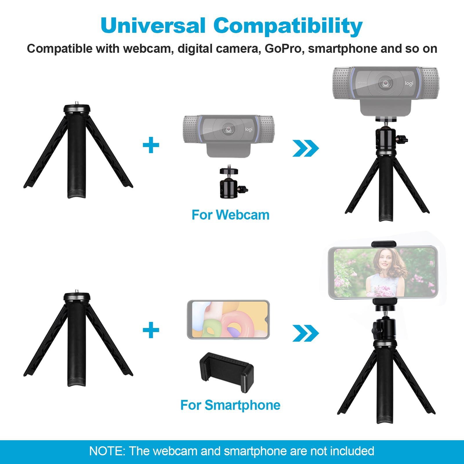 Nexigo Lightweight Mini Tripod For Camera/Phone/Webcam, Extendable Stand, For Logitech Webcam C920 C922 C925E C922X C930E C930 C615 Brio And Other Devices With 1/4" Thread