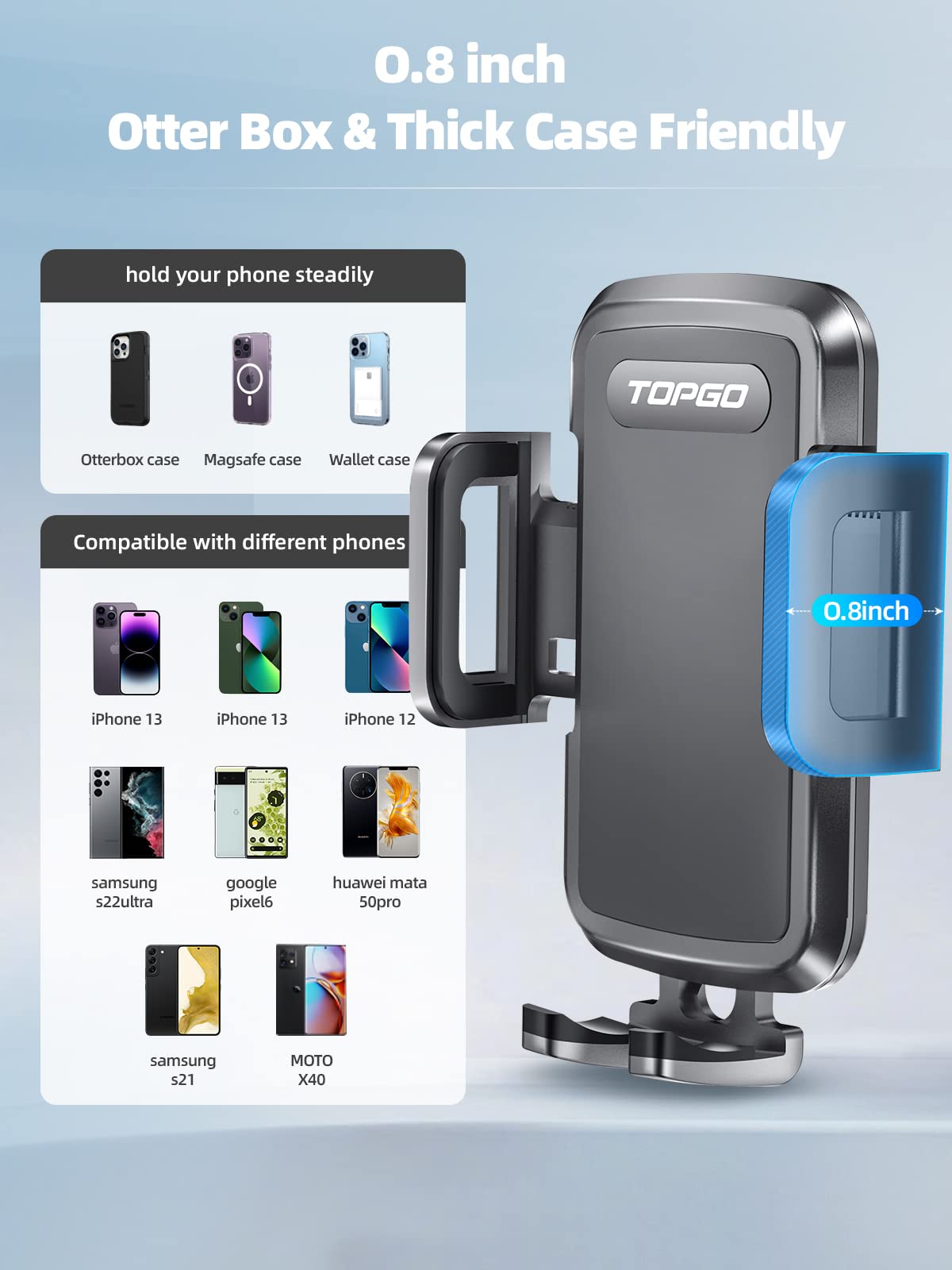Topgo Cup Phone Holder For Car, [ Telescopic Arm & Firmly Stable] Cup Phone Mount For Iphone 16 And More Smartphone - Black