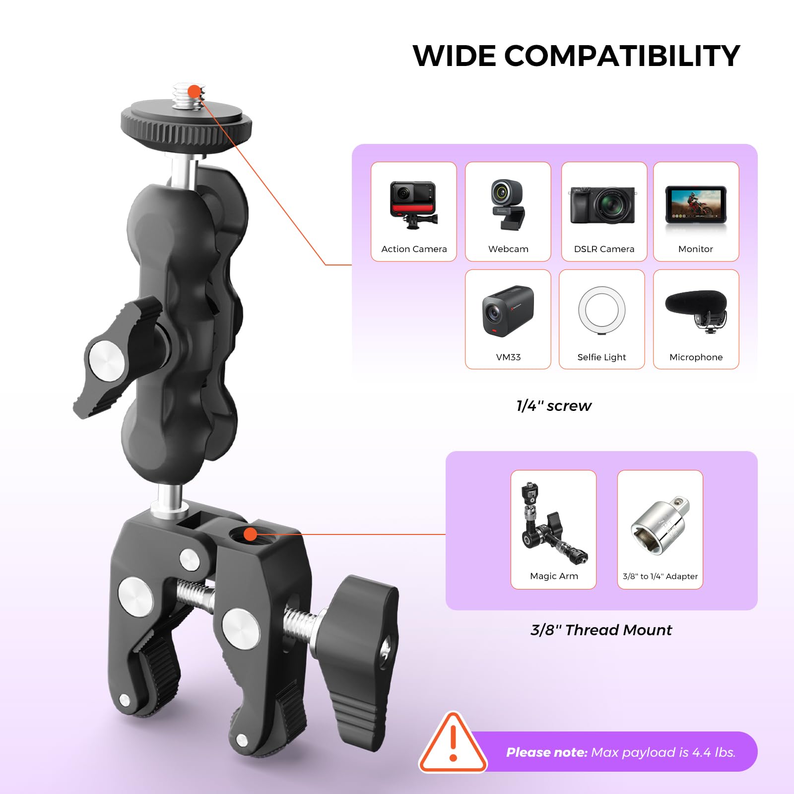 Nearstream Super Clamp Mount With 360 Ball Head - Motorcycle/Bike/Pole Clamp For Dslr/Action Camera/Field Monitor/Led Light