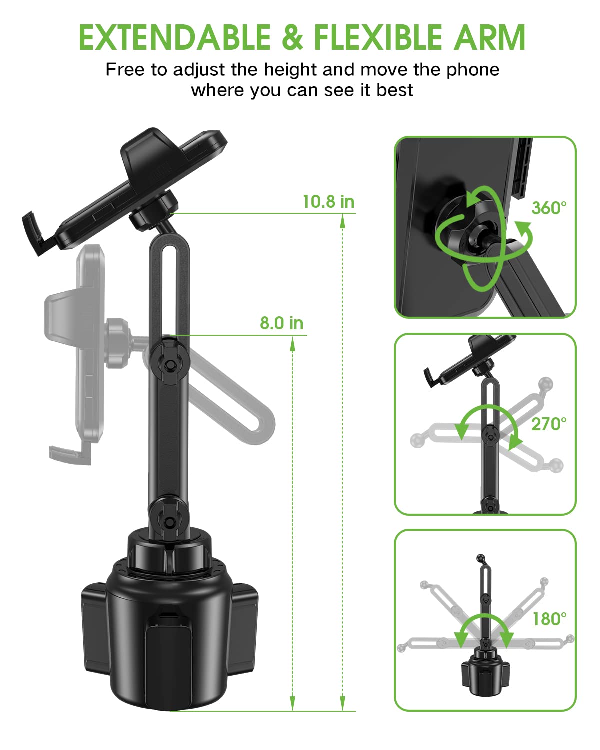 Eocaho   Cup Phone Holder For Car, Universal No Shaking Cup Holder Phone Mount With Expandable Base For Car Truck, Adjustable Holders,Compatible With Iphone Samsung All Phones: 1 Pack