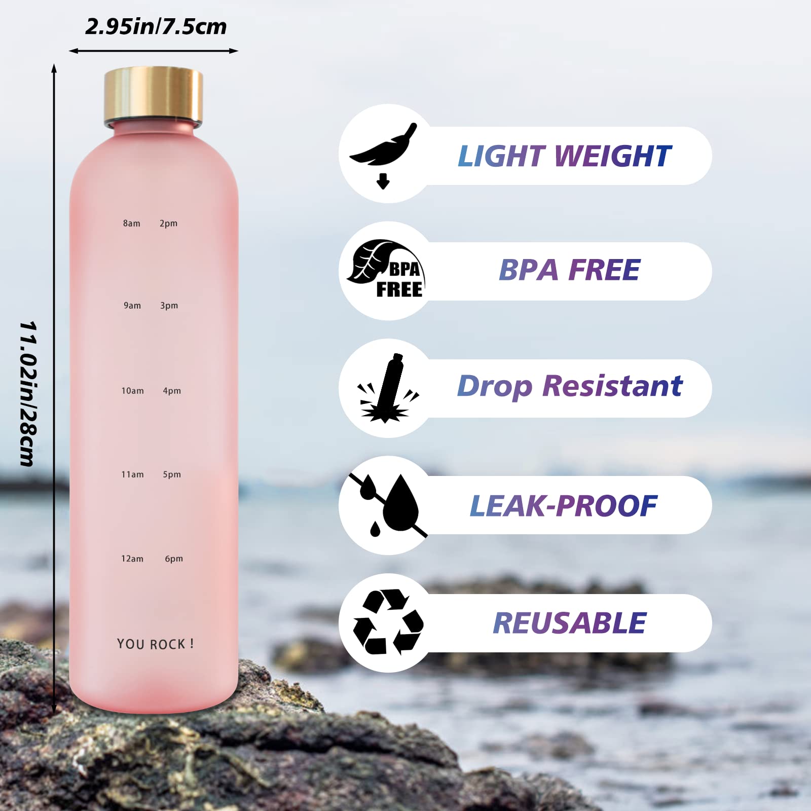 32Oz Water Bottles With Times To Drink, Motivational Water Bottle With Time Marker