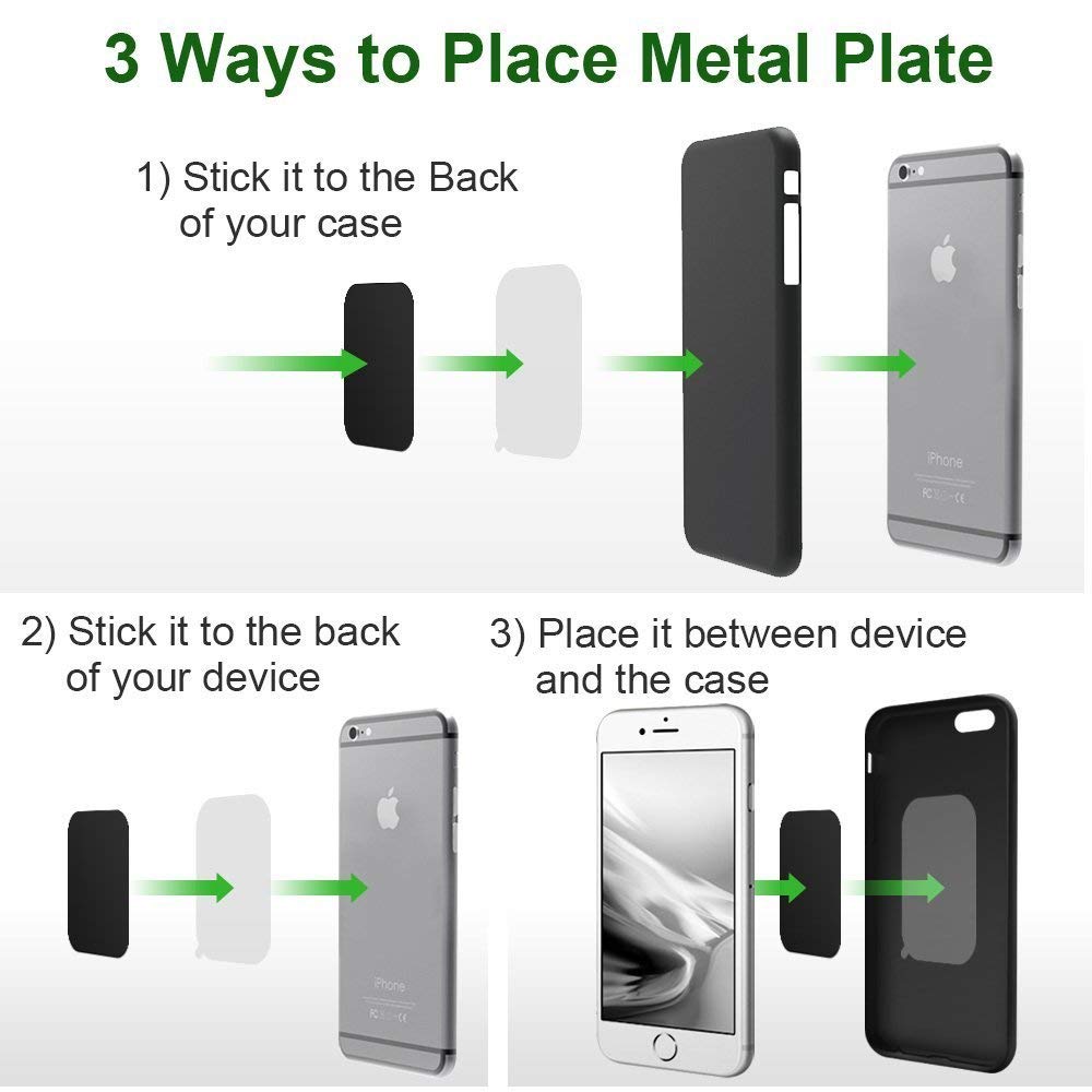 Great 1 Universal Metal Plates With 3M Adhesive For All Magnetic Car Mounts, Cell Phone, Tablet Holder, Cradle-Less, Air Vent Mount, 6 Rectangular, 6 Round, Black (Not A Magnet)