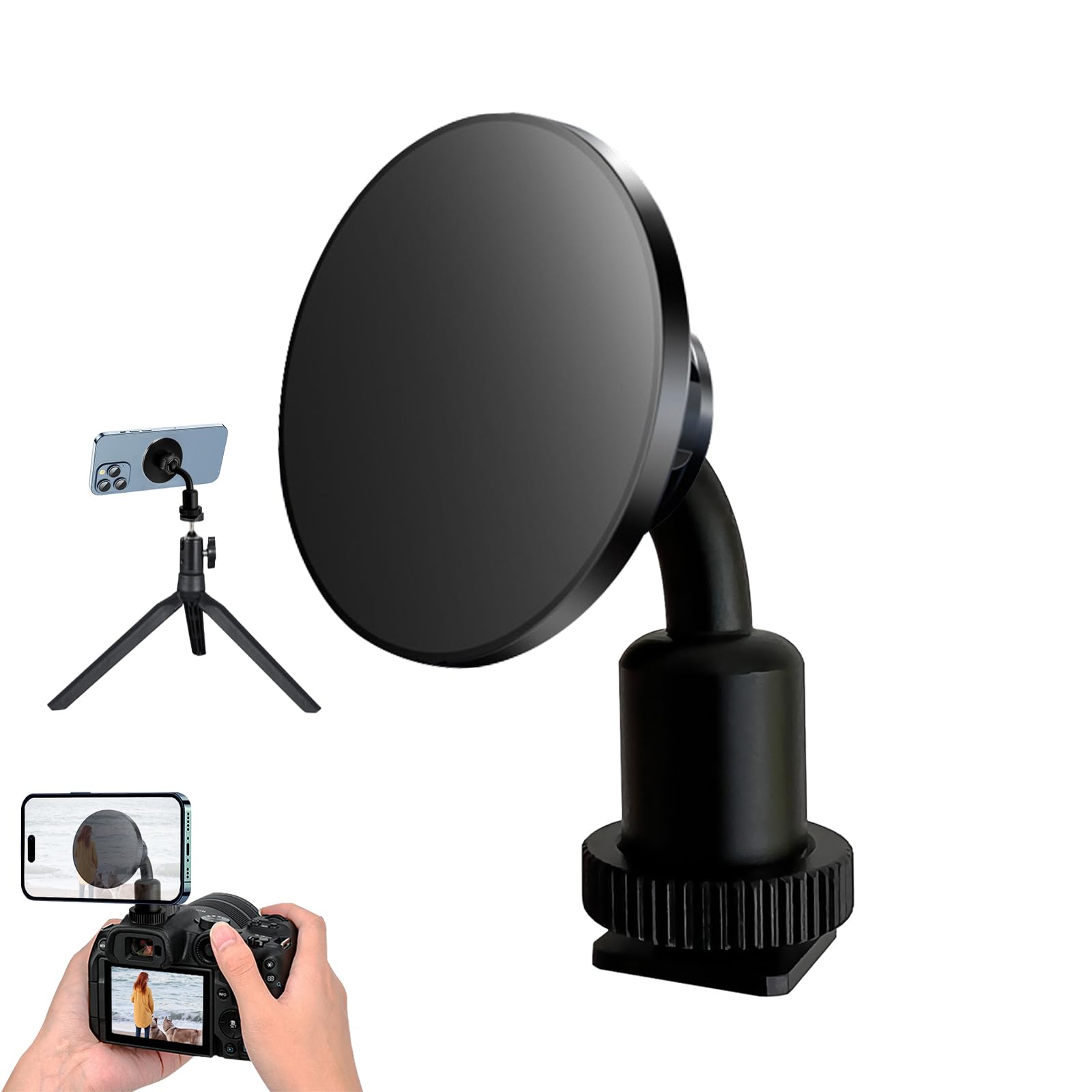 Jkoailiwi Universal Magnetic Tripod Mount Adapter With Cold Shoe & 1/4" Screw, Phone Tripod Mount For Camera/Ring Light/Selfie Stick, Compatible With Magsafe Iphone 16/15/14/13/12 Series